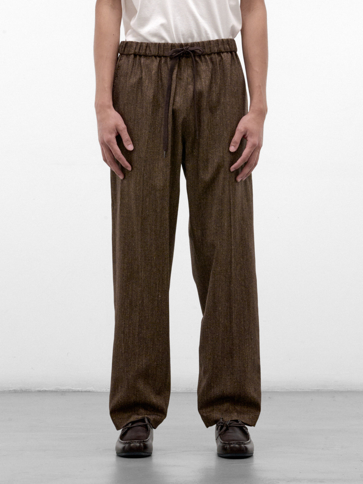 Brown Wool Check Drawstring Trousers (SH2KA0083-M36078-BROWN)