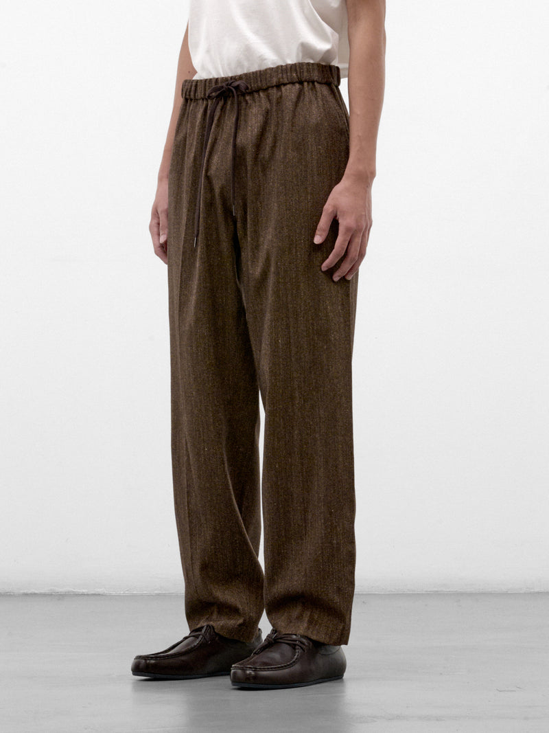 Brown Wool Check Drawstring Trousers (SH2KA0083-M36078-BROWN)