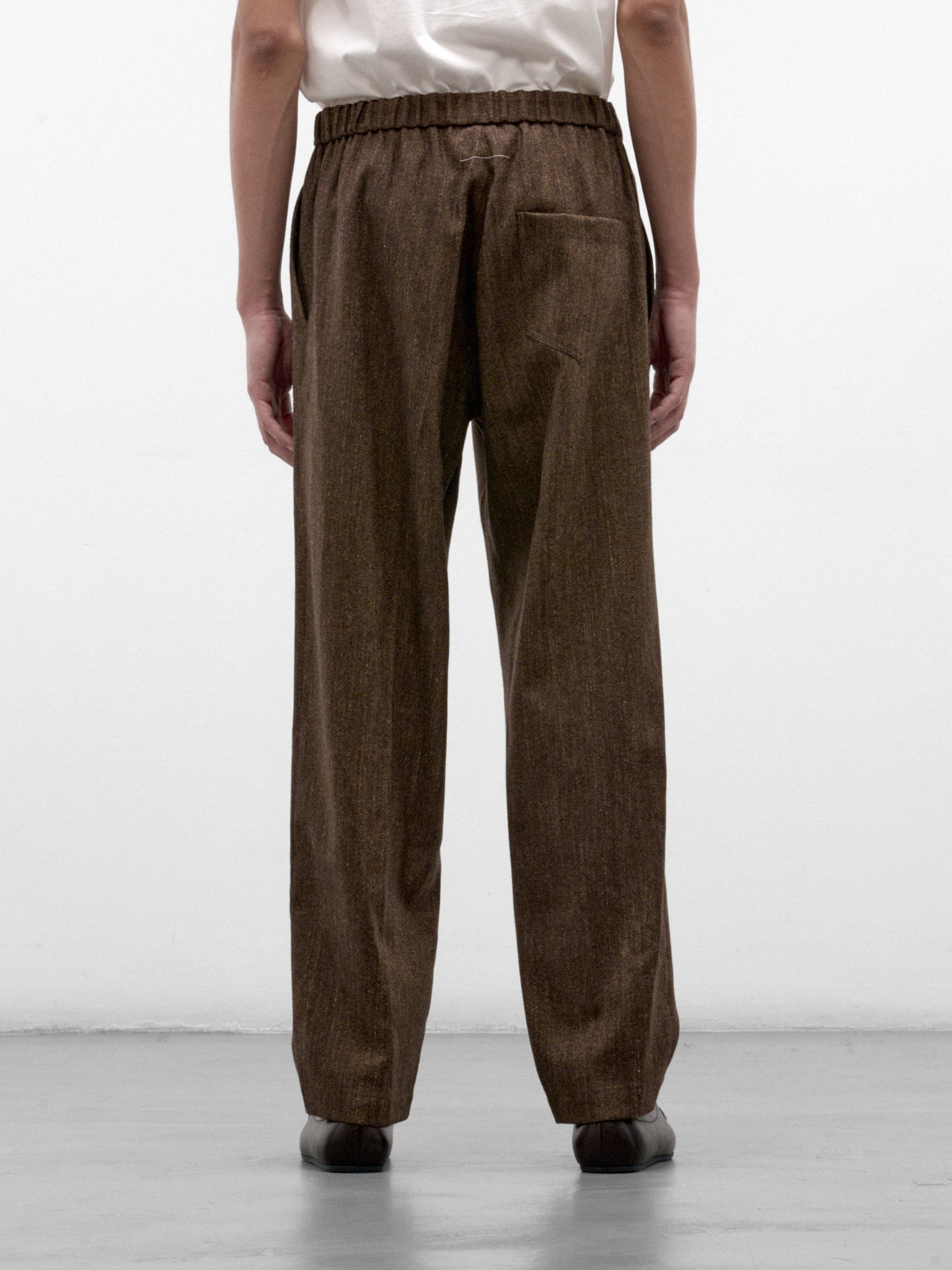Brown Wool Check Drawstring Trousers (SH2KA0083-M36078-BROWN)
