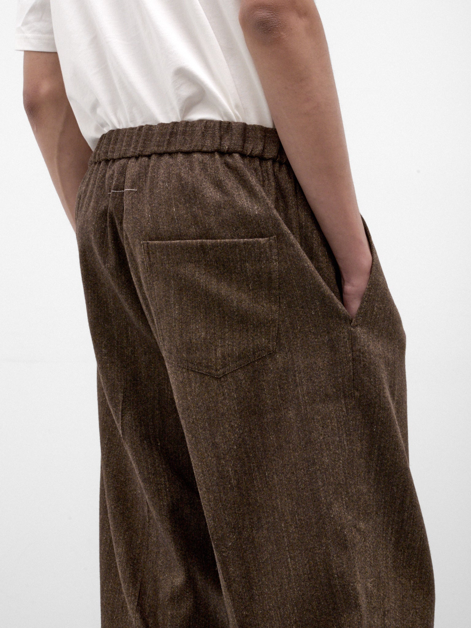 Brown Wool Check Drawstring Trousers (SH2KA0083-M36078-BROWN)