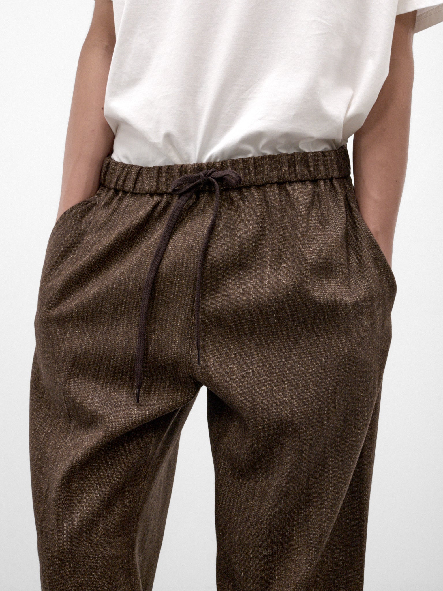 Brown Wool Check Drawstring Trousers (SH2KA0083-M36078-BROWN)