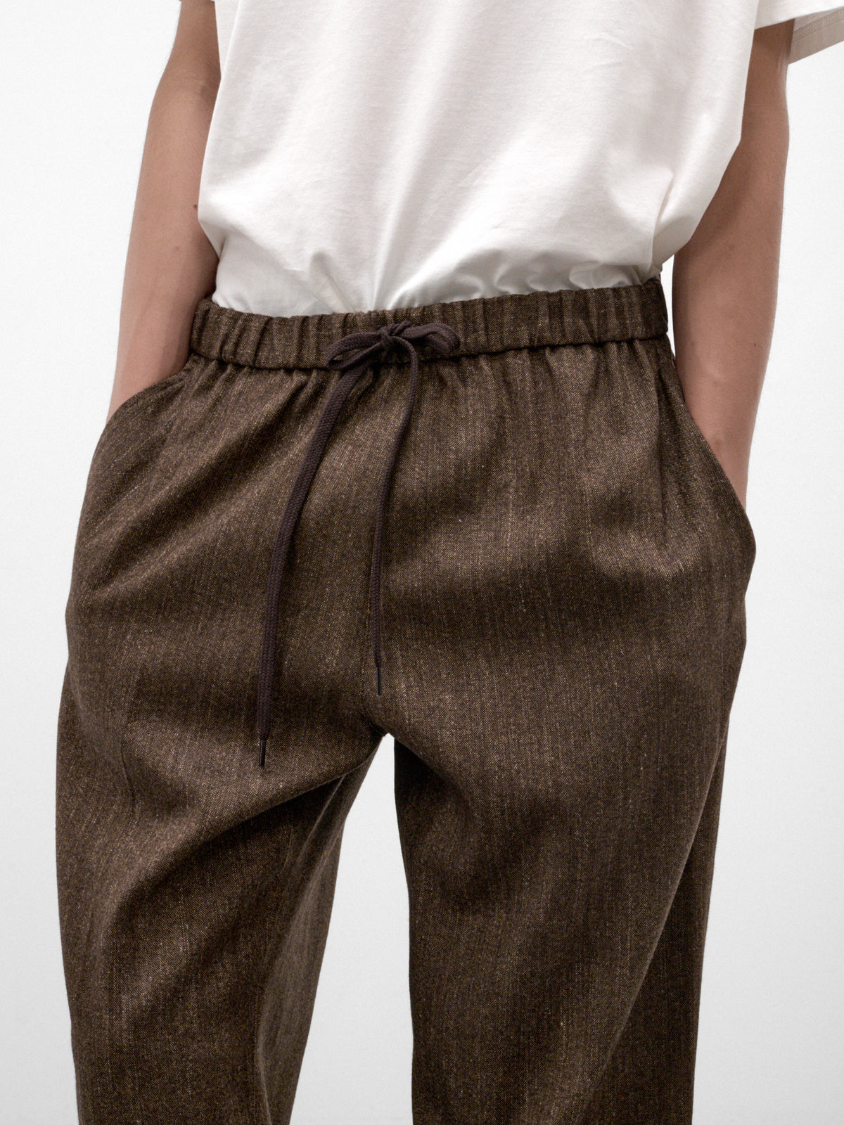 Brown Wool Check Drawstring Trousers (SH2KA0083-M36078-BROWN)
