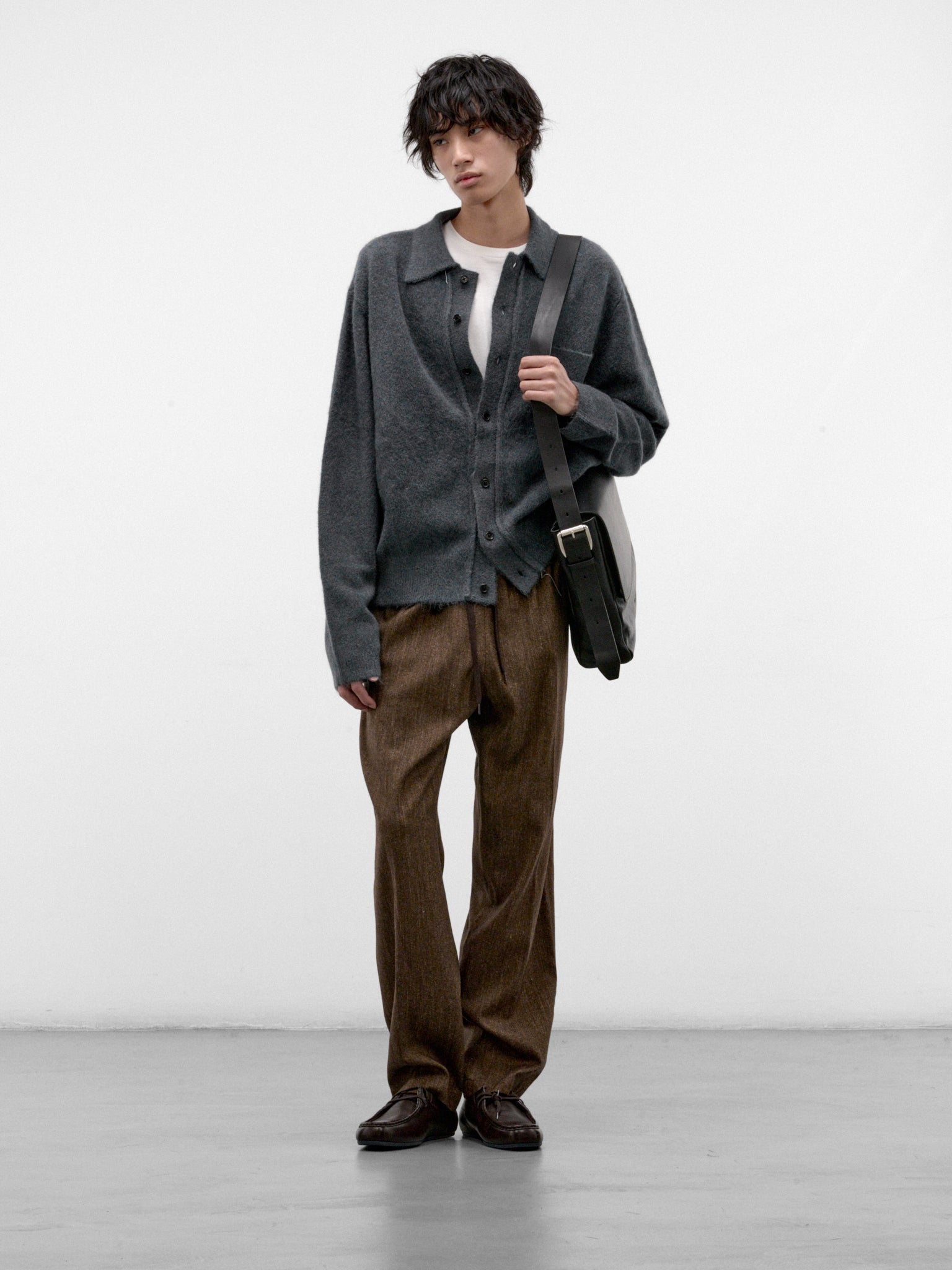 Brown Wool Check Drawstring Trousers (SH2KA0083-M36078-BROWN)