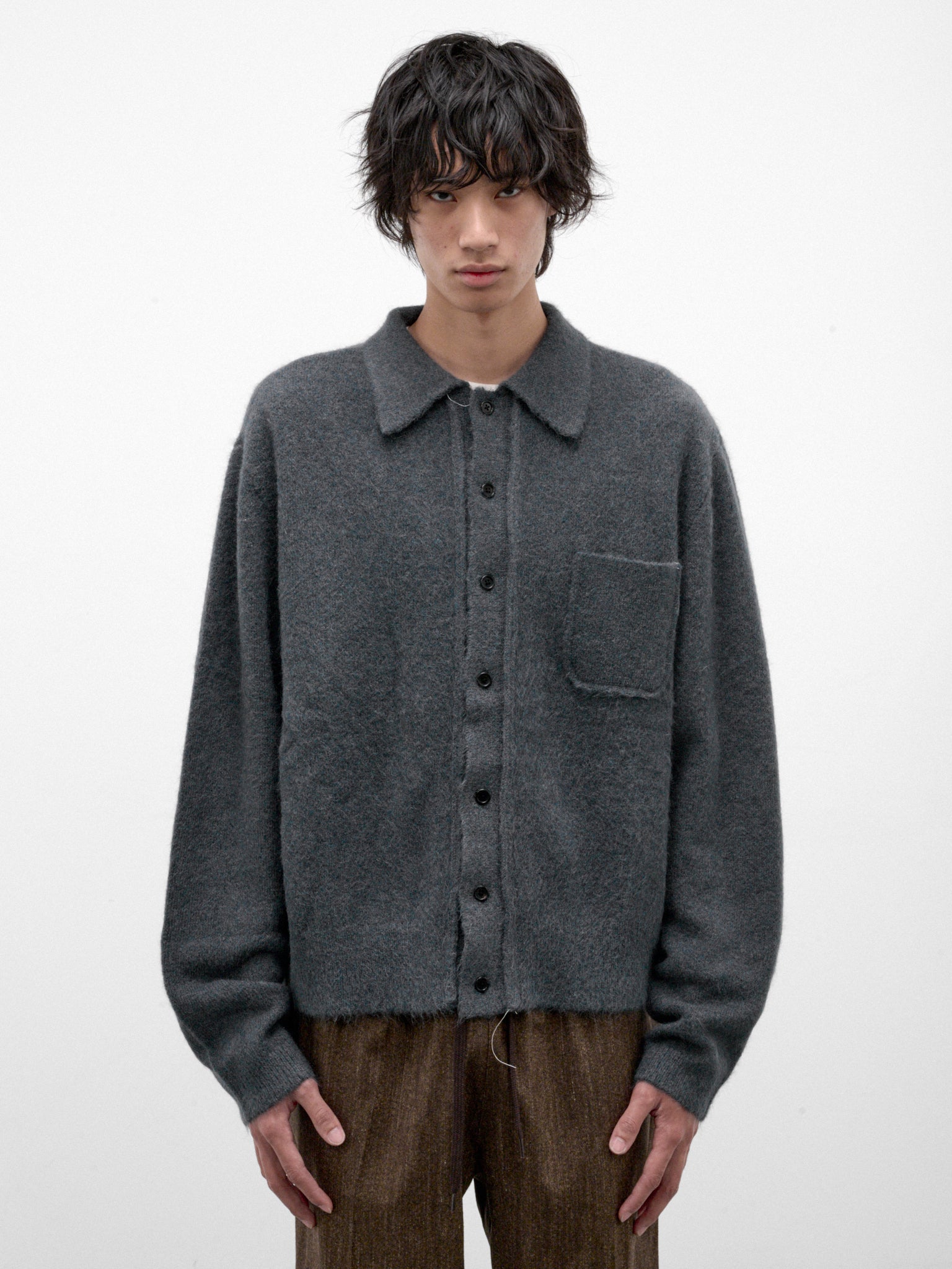 Gray Alpaca Hairy Knit Cardigan (CF-22-03-04-02-GREY)