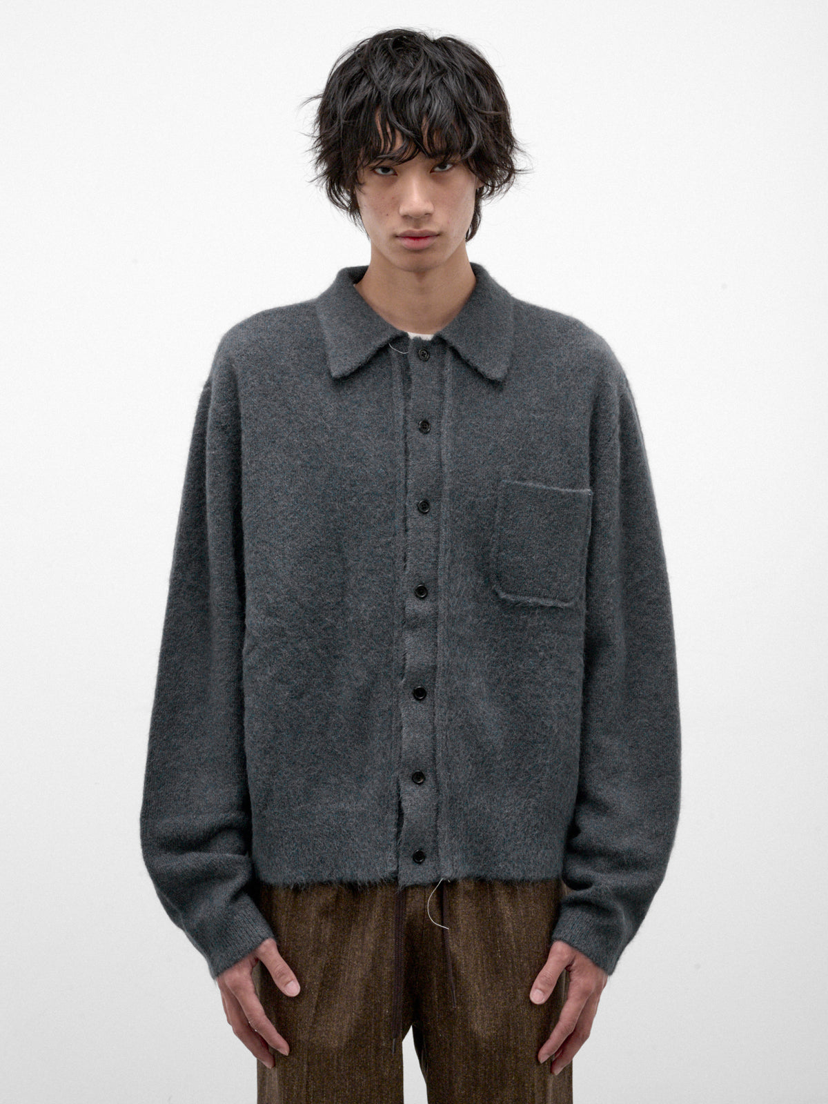 Gray Alpaca Hairy Knit Cardigan (CF-22-03-04-02-GREY)