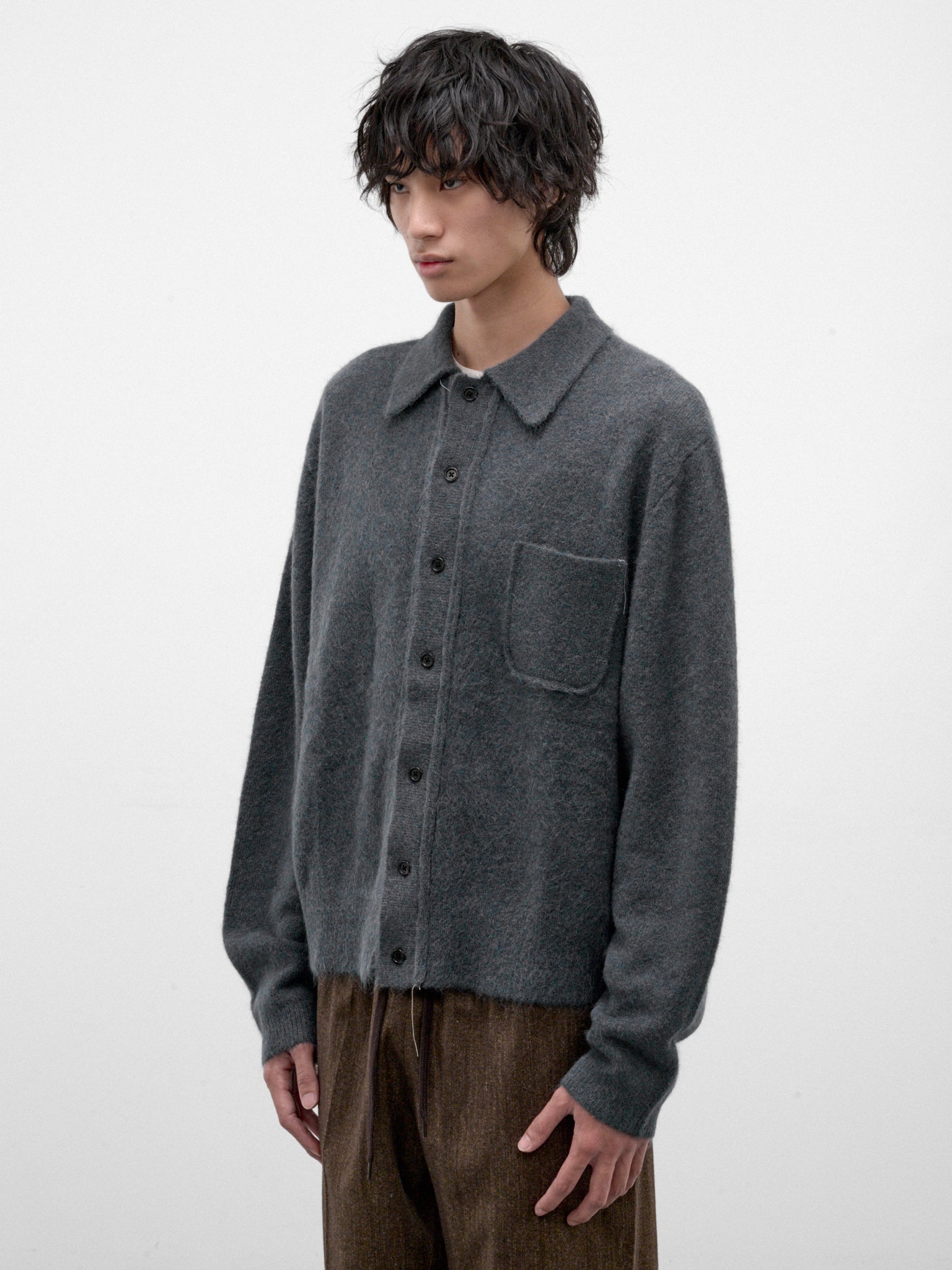Gray Alpaca Hairy Knit Cardigan (CF-22-03-04-02-GREY)