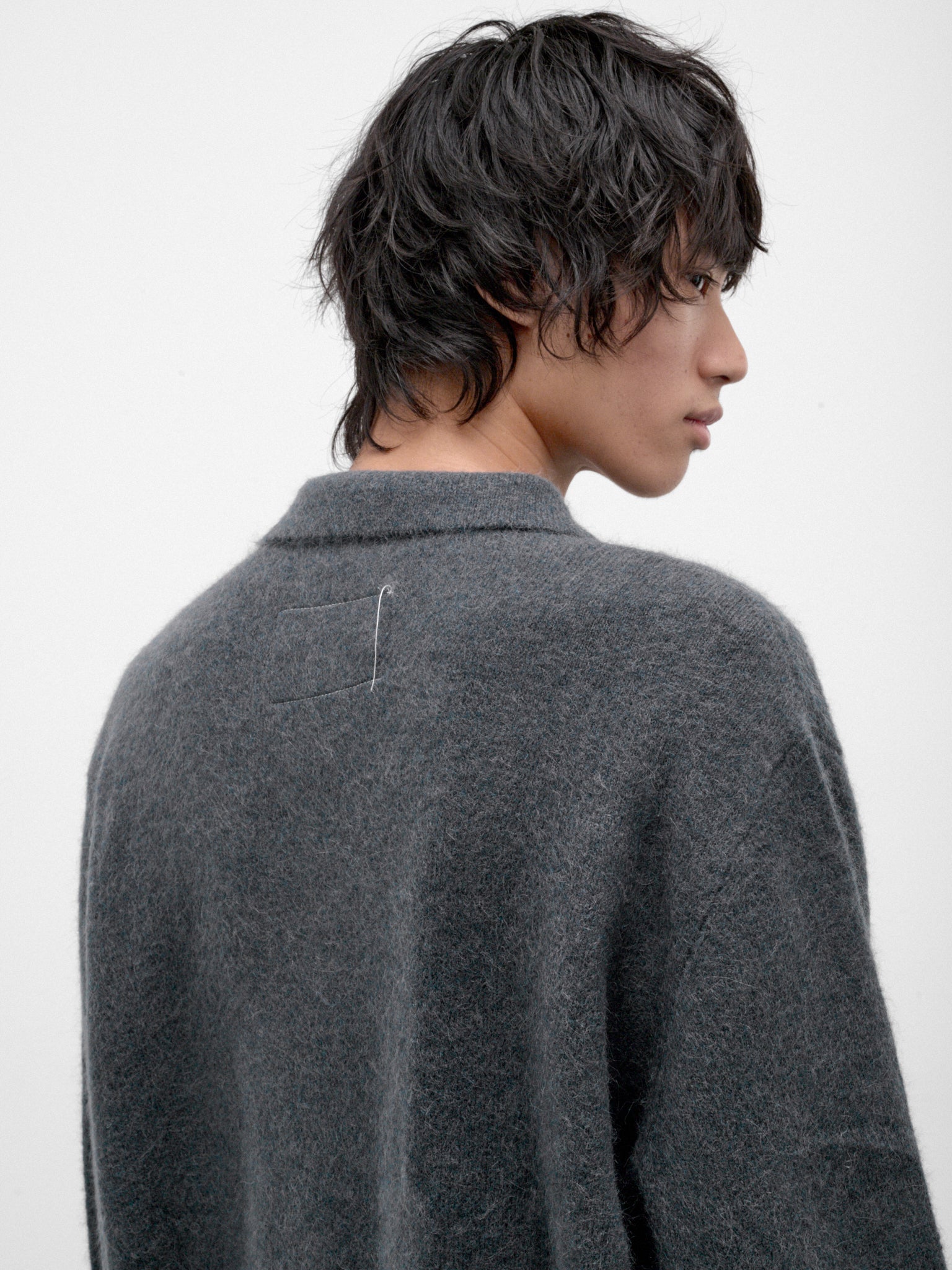Gray Alpaca Hairy Knit Cardigan (CF-22-03-04-02-GREY)