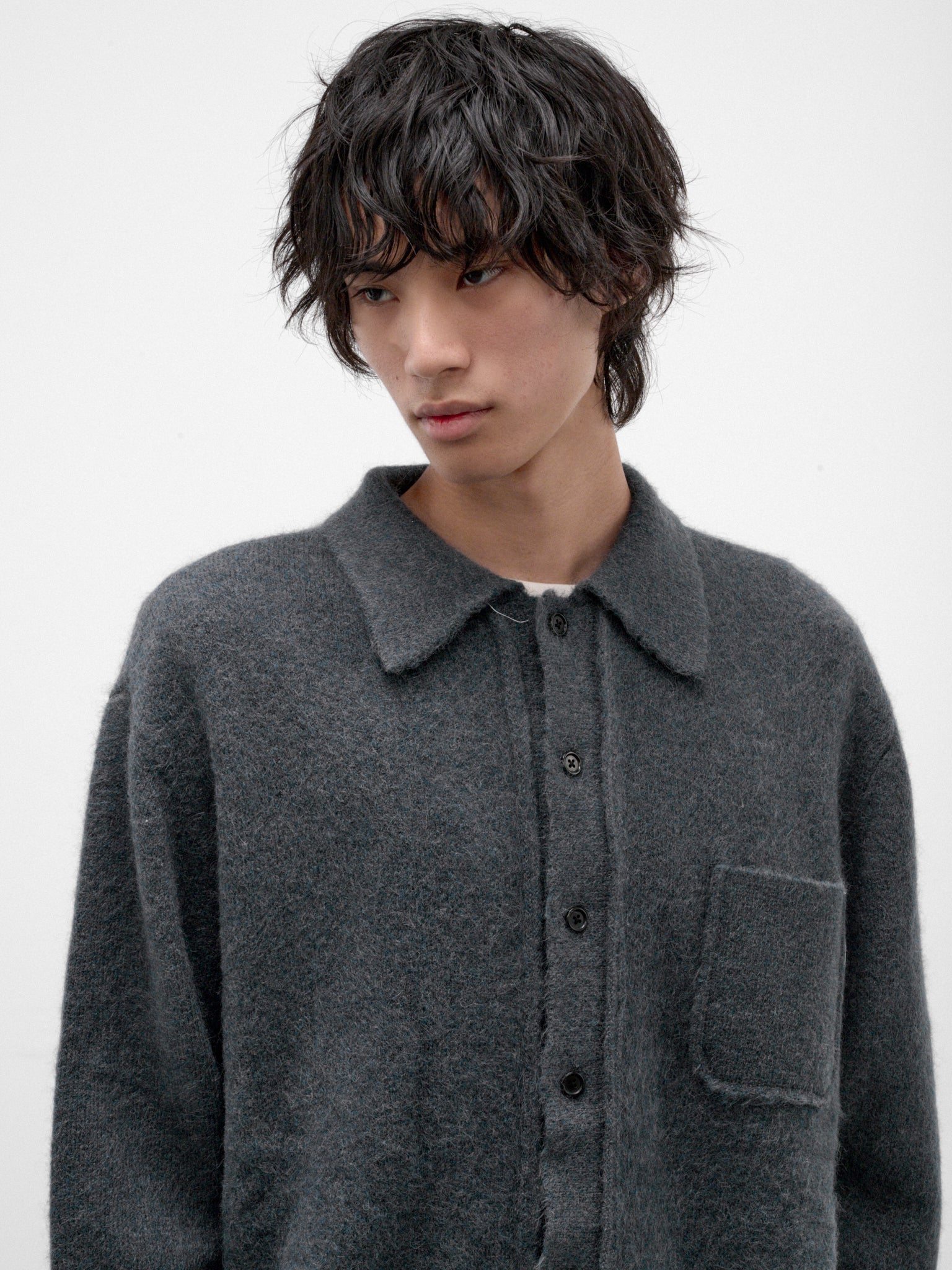 Gray Alpaca Hairy Knit Cardigan (CF-22-03-04-02-GREY)