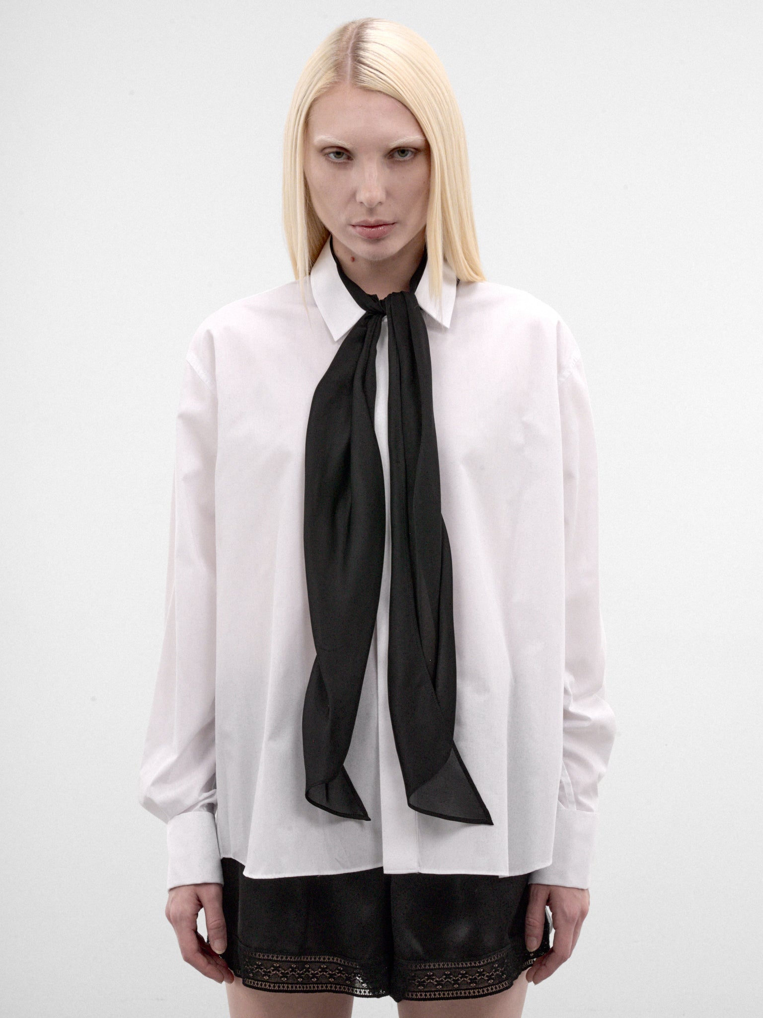 White Poplin Scarf Collar Shirt (26-08616-151-OFF-WHITE)