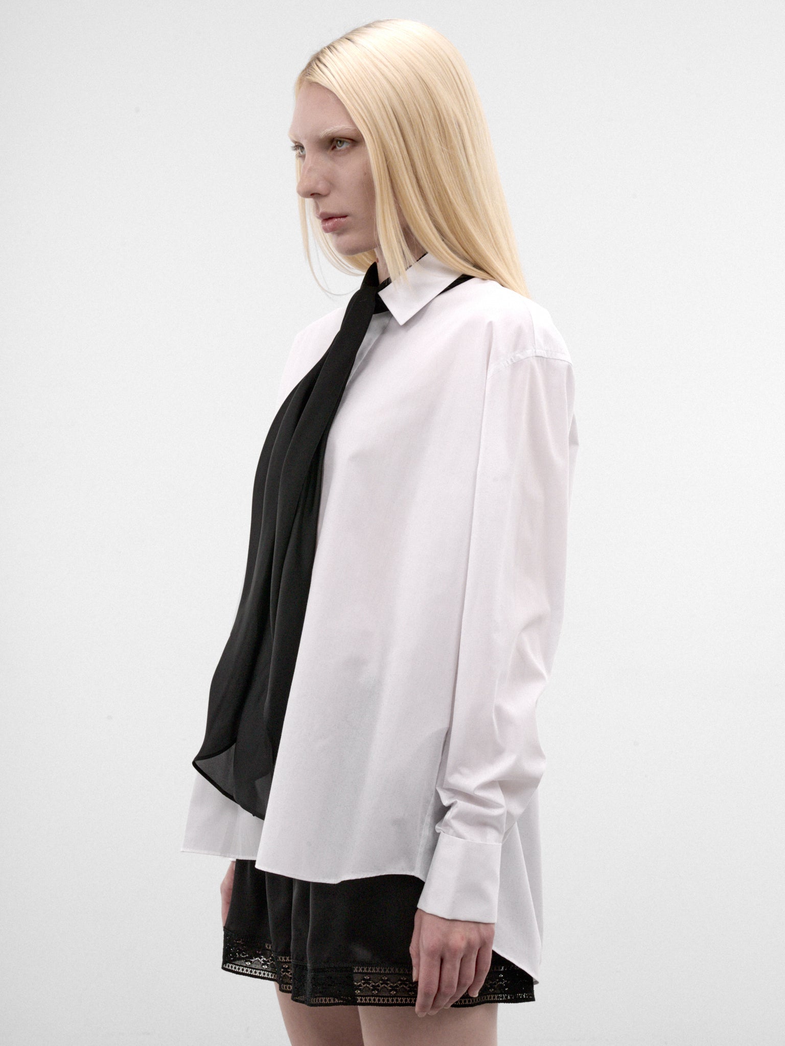White Poplin Scarf Collar Shirt (26-08616-151-OFF-WHITE)
