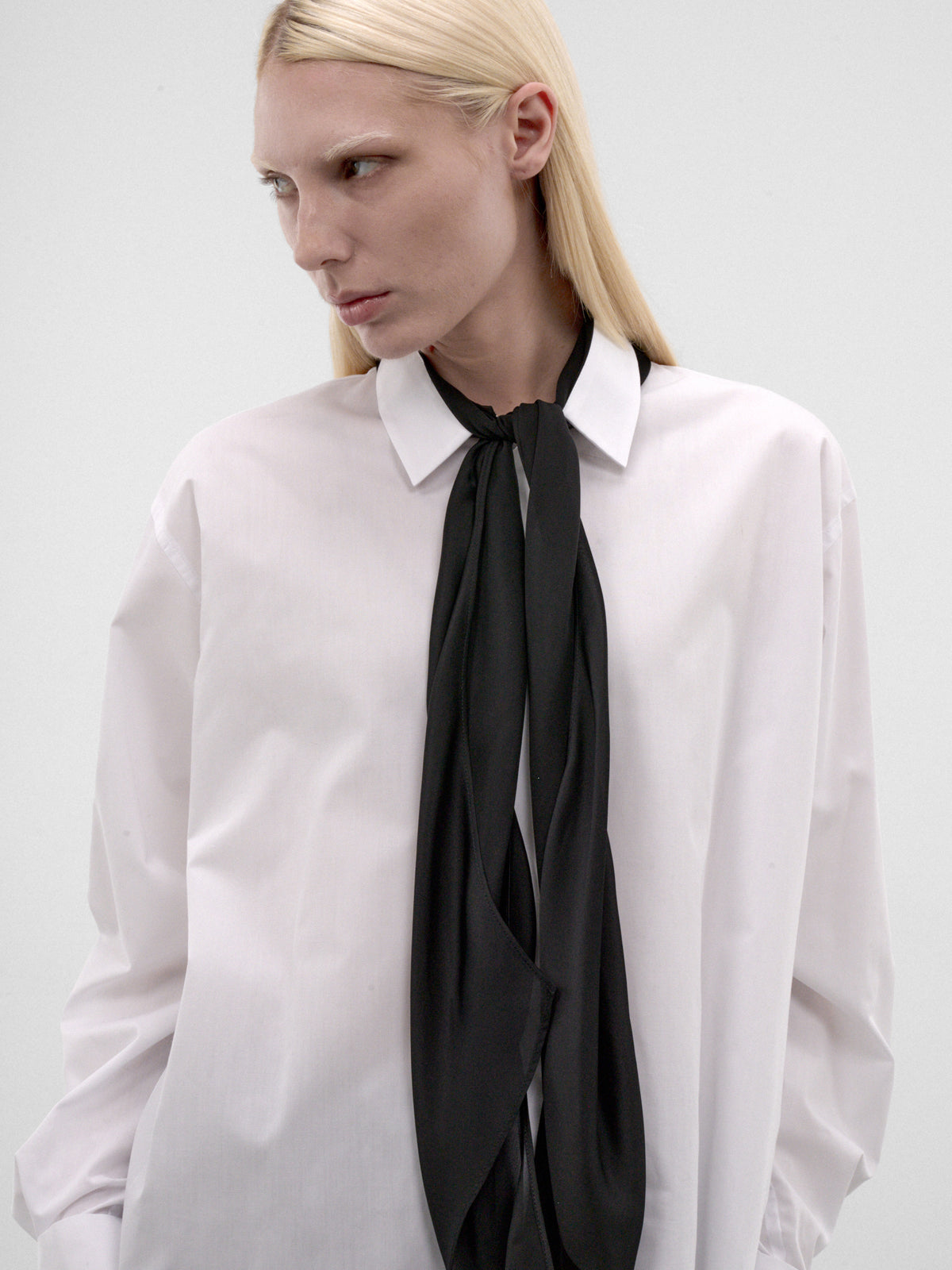 White Poplin Scarf Collar Shirt (26-08616-151-OFF-WHITE)