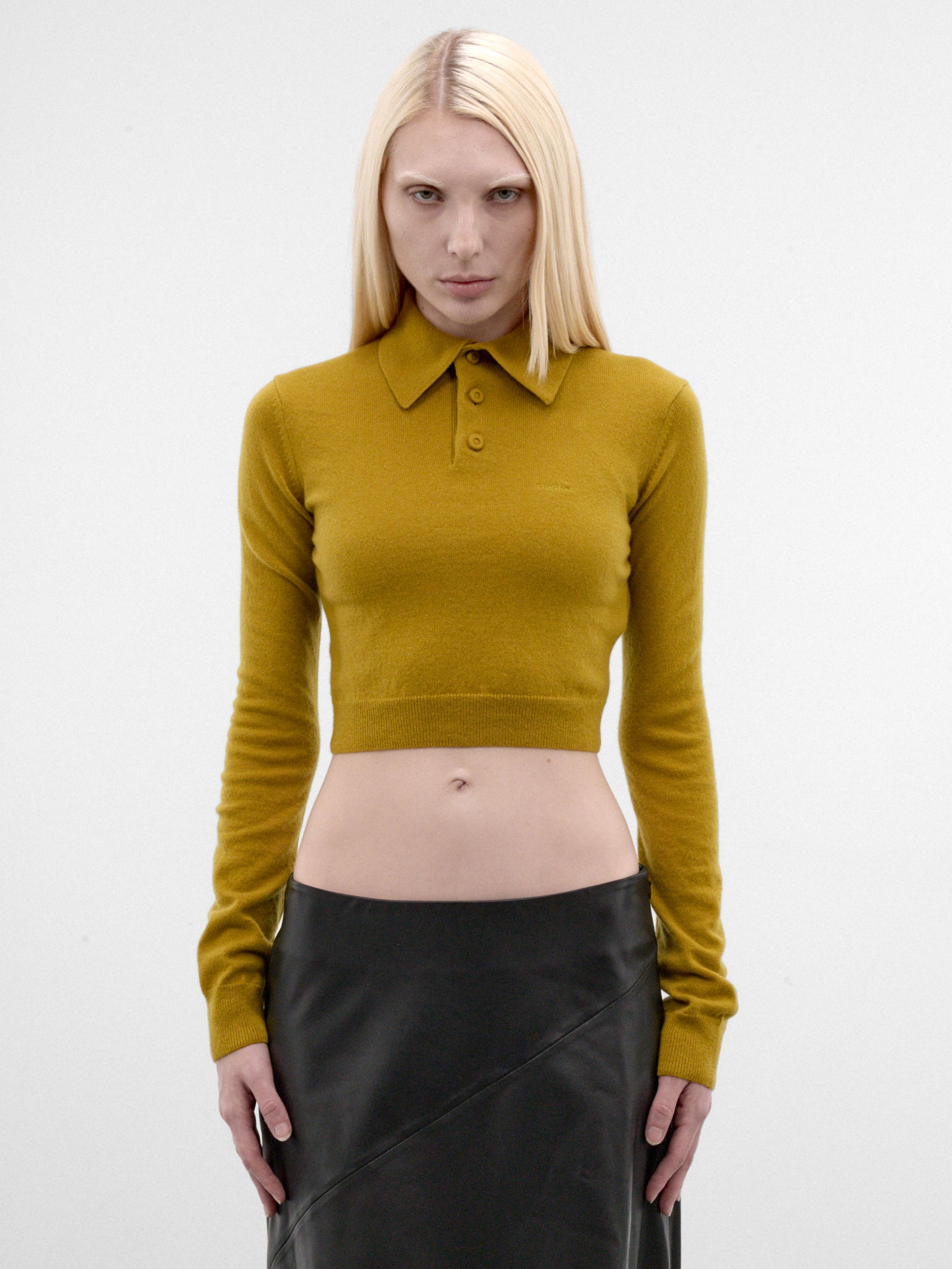 Moss Cashmere Cropped Polo Sweater (26F2TO09091144-MOSS)