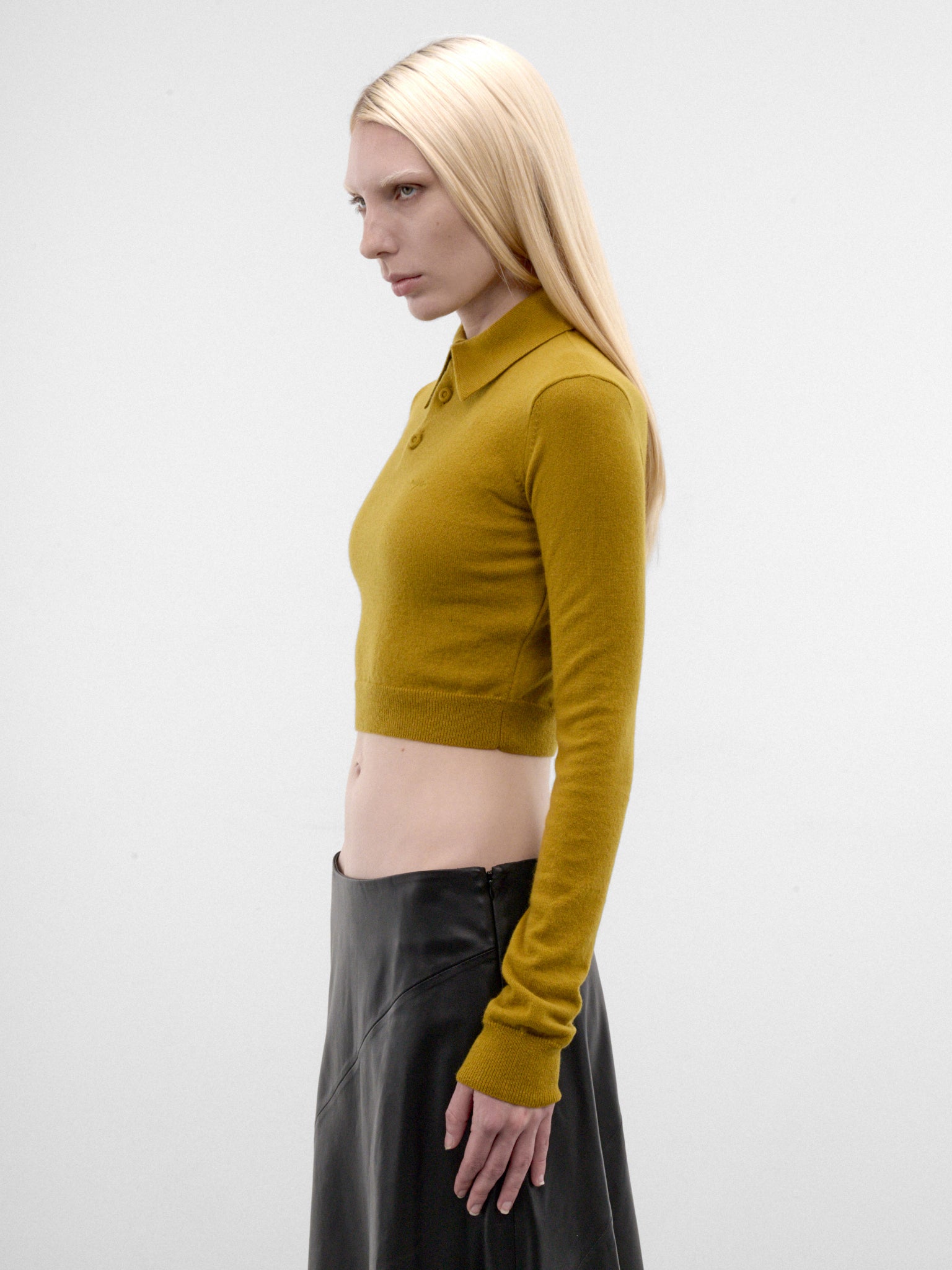 Moss Cashmere Cropped Polo Sweater (26F2TO09091144-MOSS)