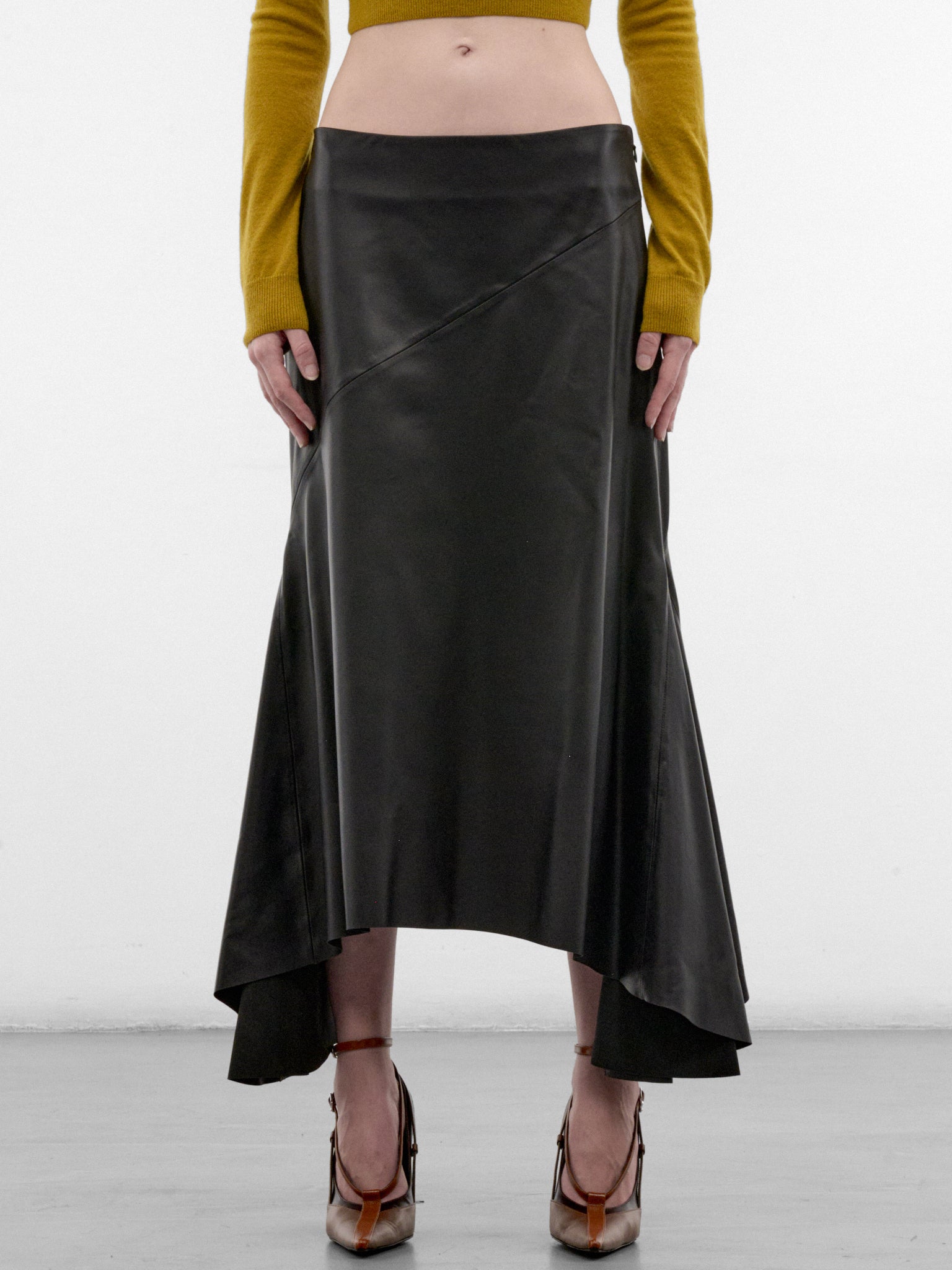 Black Leather Mermaid Maxi Skirt (26F9JU06049046-BLACK)