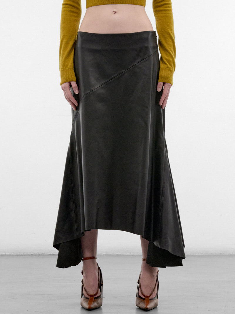 Black Leather Mermaid Maxi Skirt (26F9JU06049046-BLACK)