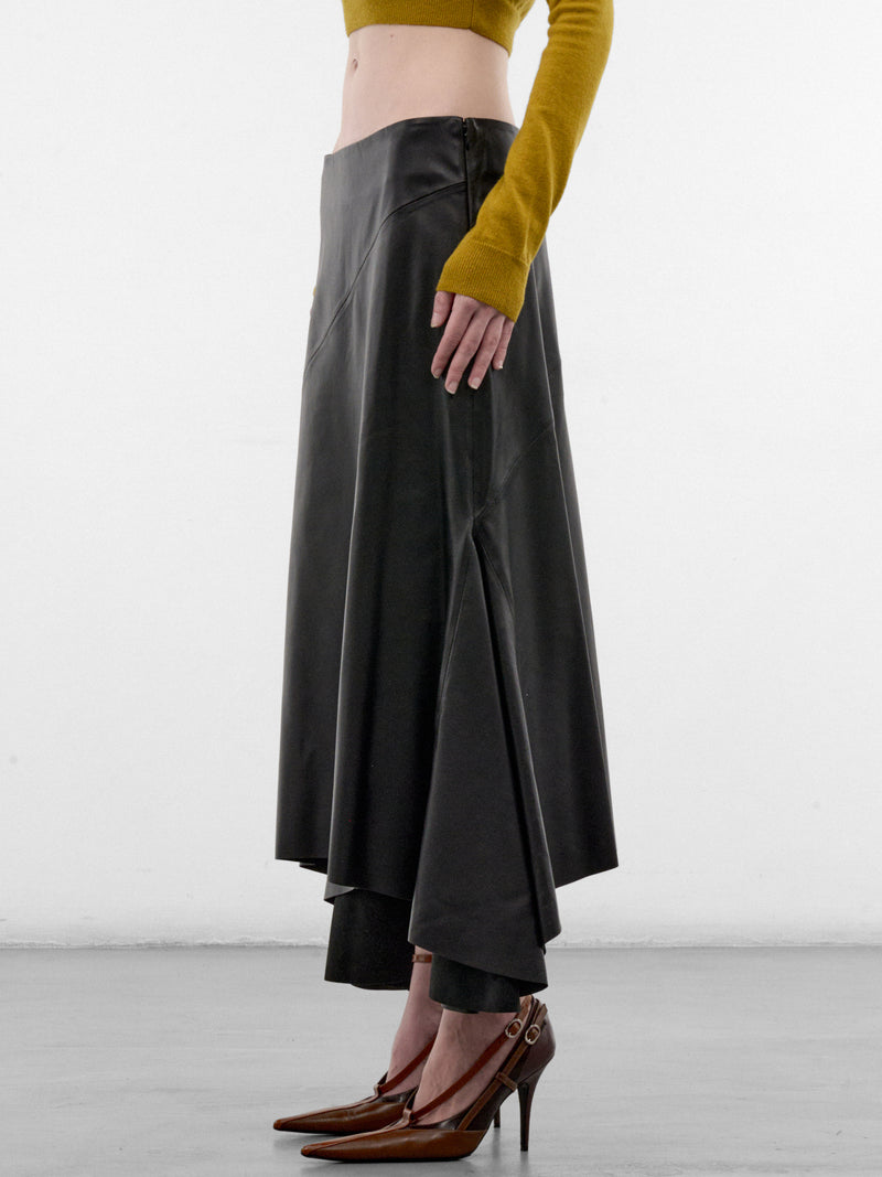 Black Leather Mermaid Maxi Skirt (26F9JU06049046-BLACK)