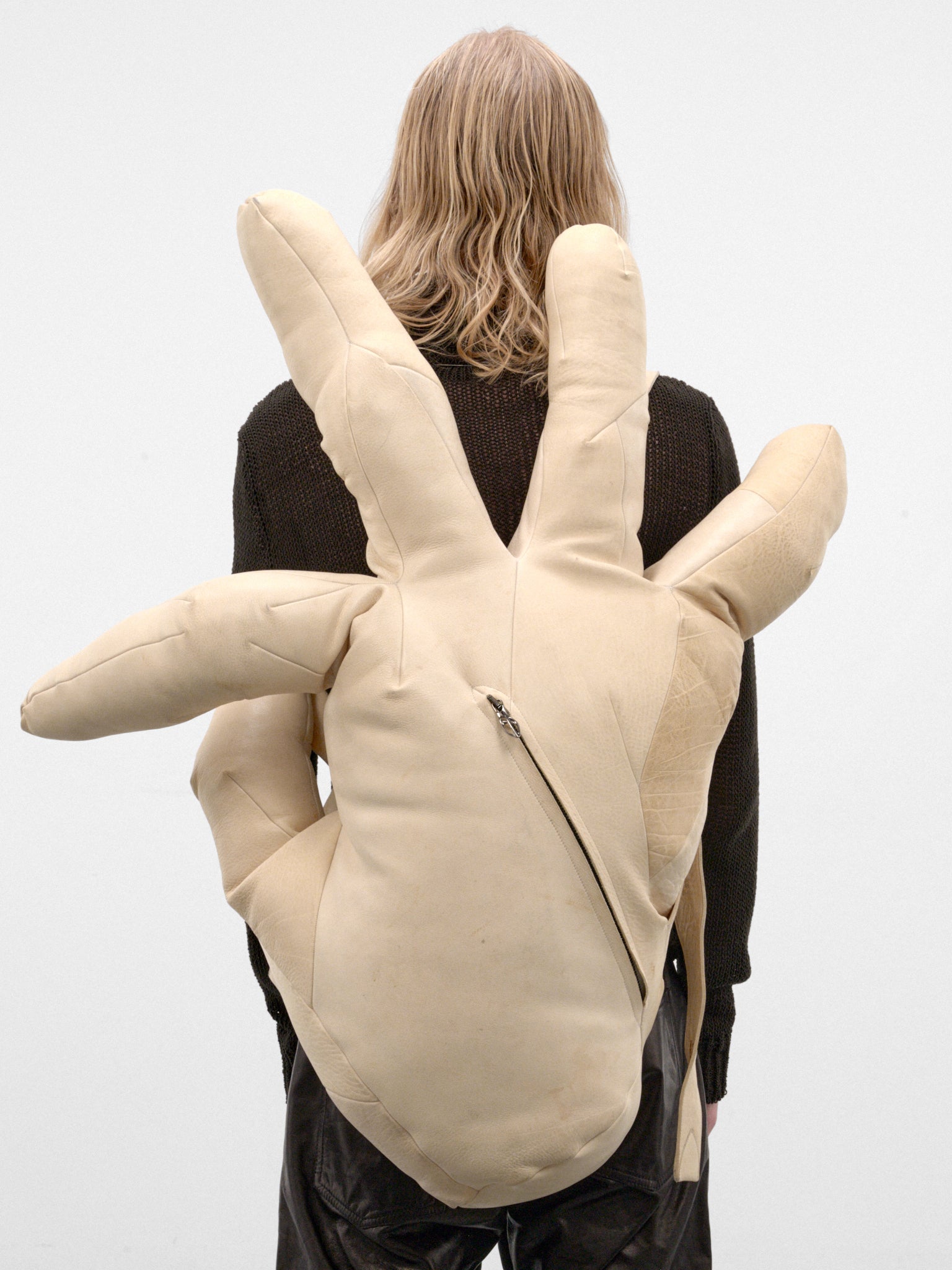 Horse Leather Distortion Hand Backpack (DIS-M-W-HANDBP-01-NATURAL-WHIT)