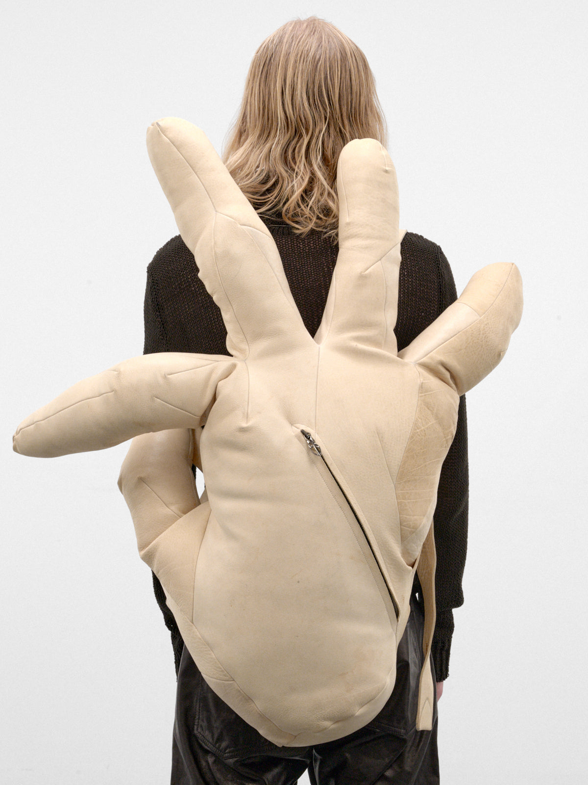 Horse Leather Distortion Hand Backpack (DIS-M-W-HANDBP-01-NATURAL-WHIT)