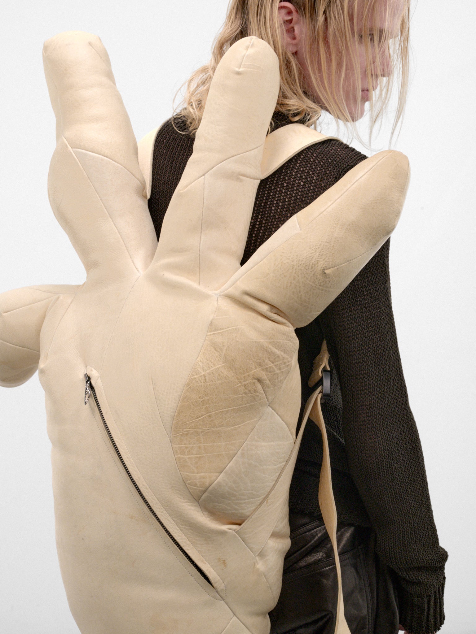 Horse Leather Distortion Hand Backpack (DIS-M-W-HANDBP-01-NATURAL-WHIT)