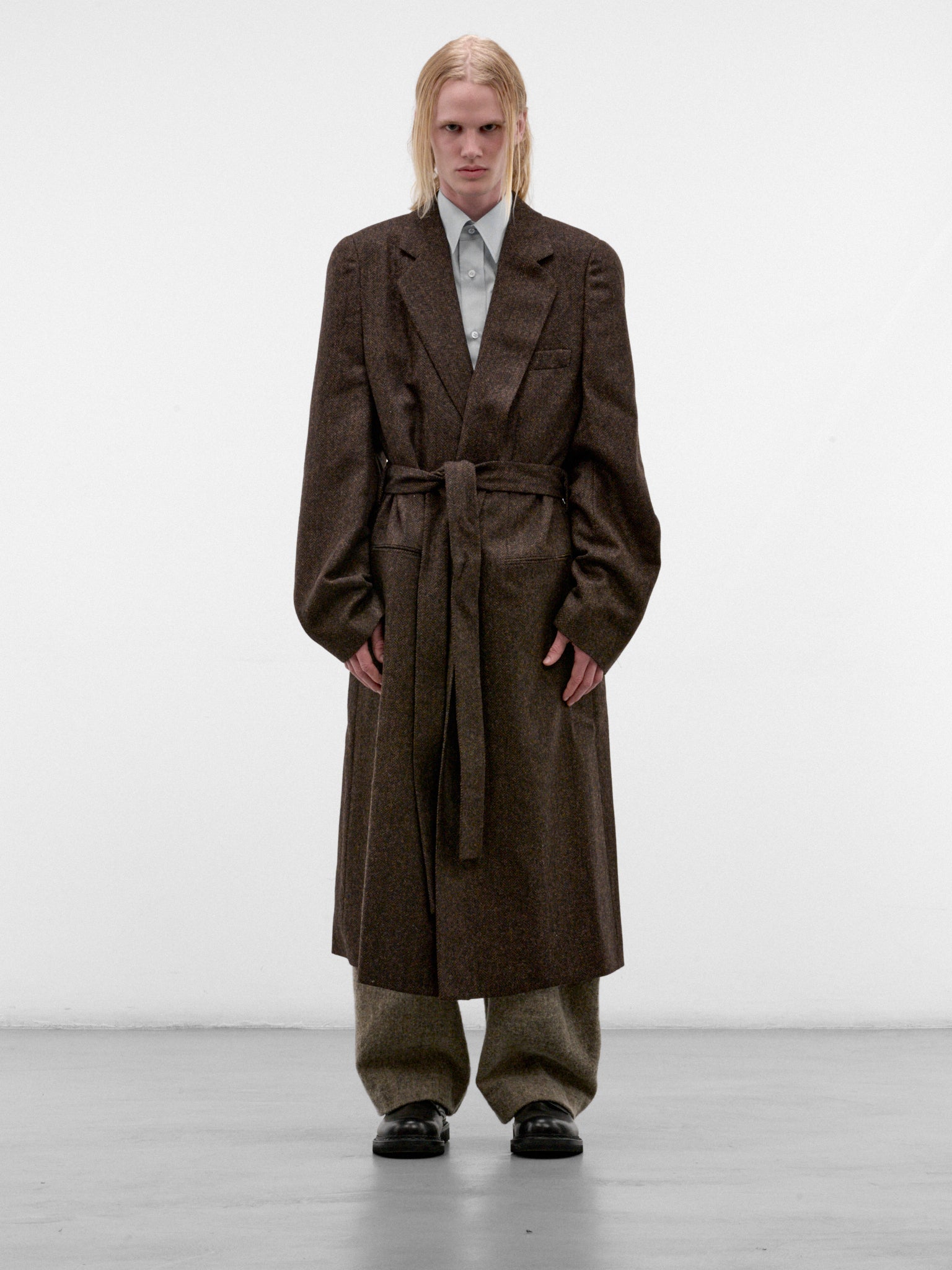 Brown Wool Herringbone Coat (S67AA0087-S54246-DARK-BROWN)