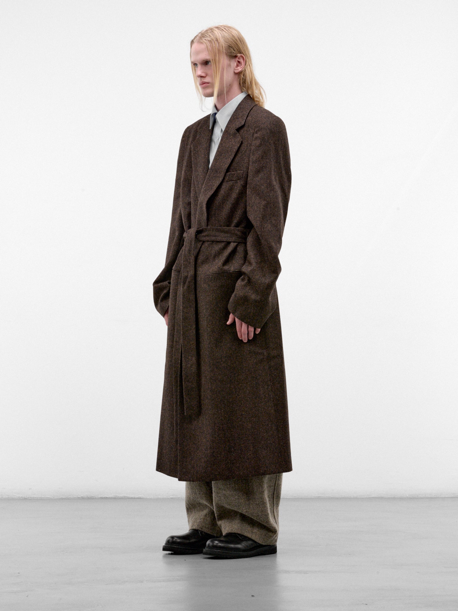 Brown Wool Herringbone Coat (S67AA0087-S54246-DARK-BROWN)