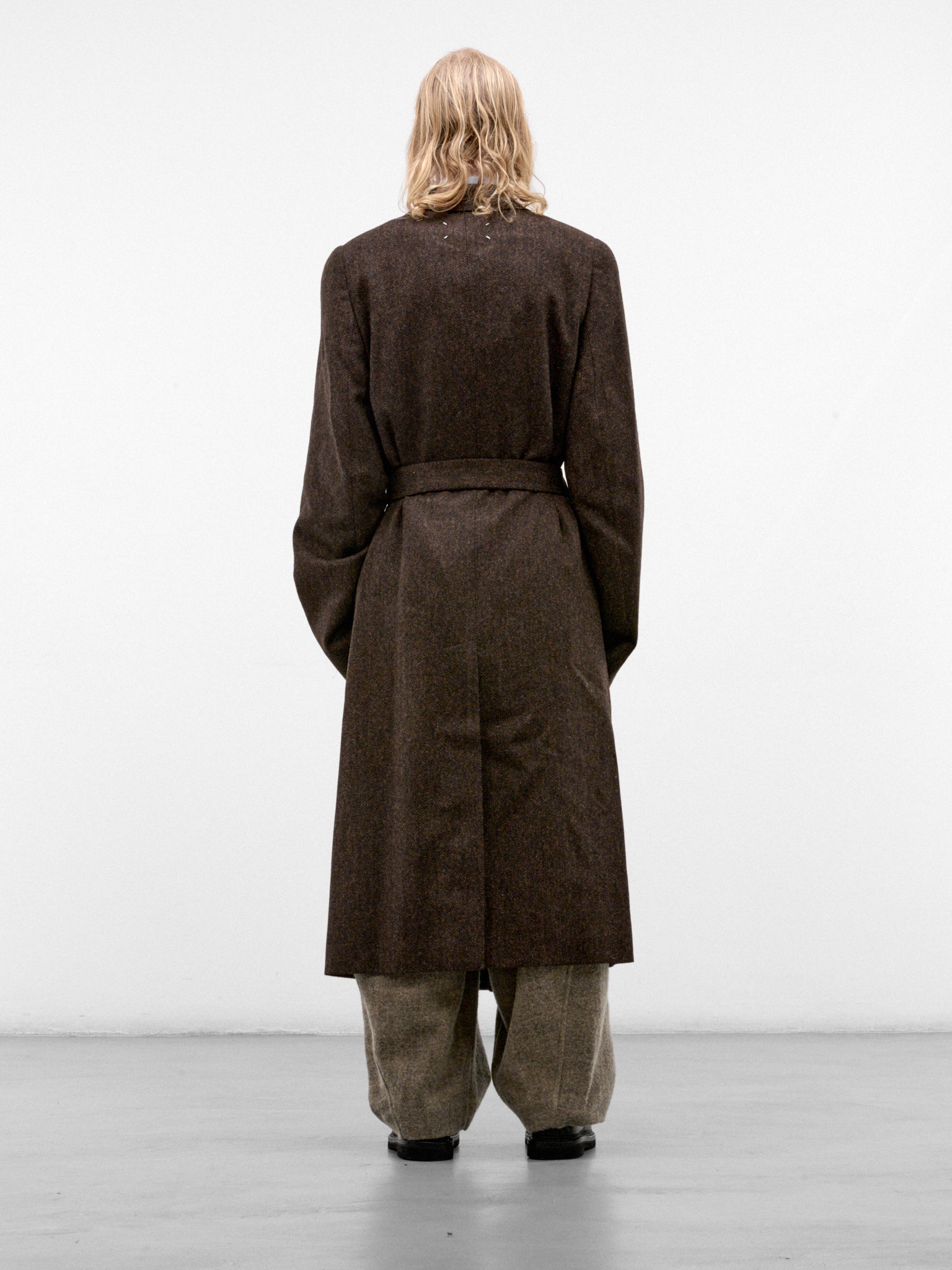 Brown Wool Herringbone Coat (S67AA0087-S54246-DARK-BROWN)