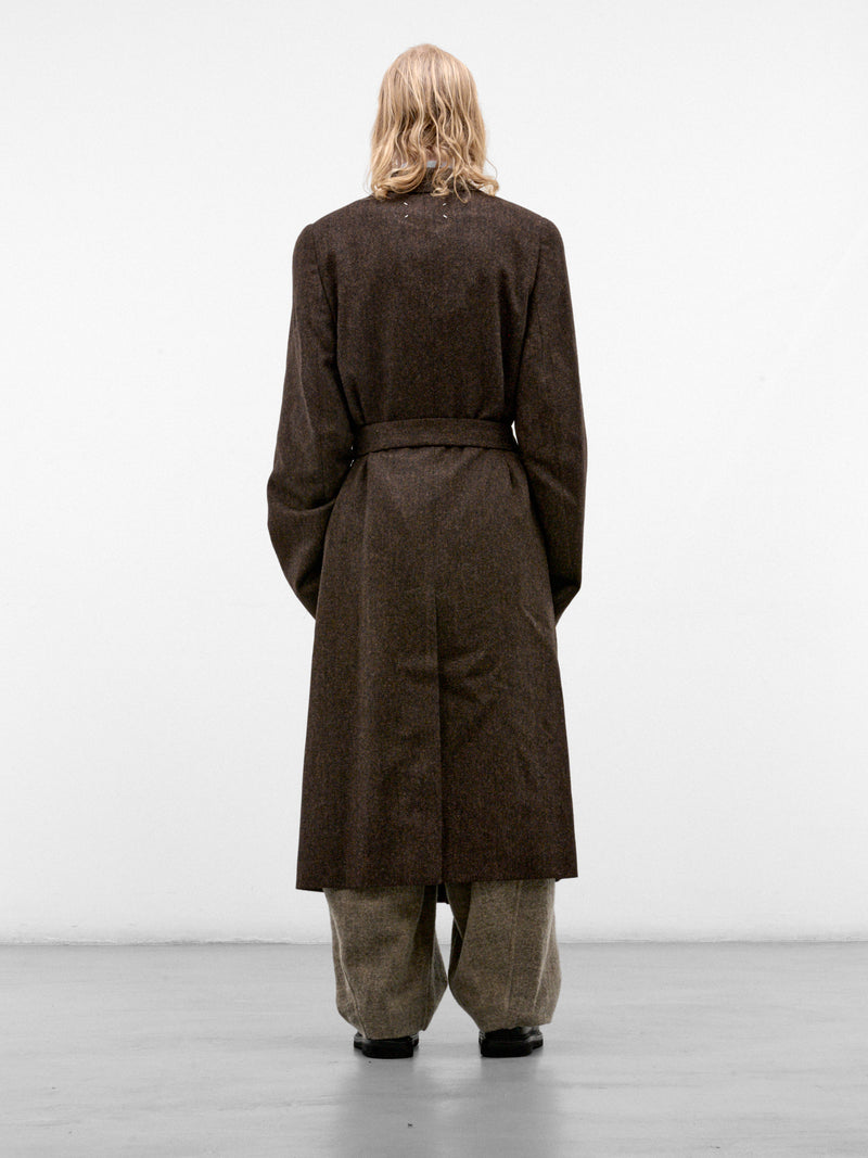 Brown Wool Herringbone Coat (S67AA0087-S54246-DARK-BROWN)