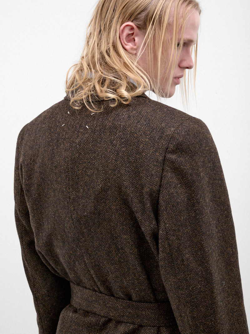 Brown Wool Herringbone Coat (S67AA0087-S54246-DARK-BROWN)
