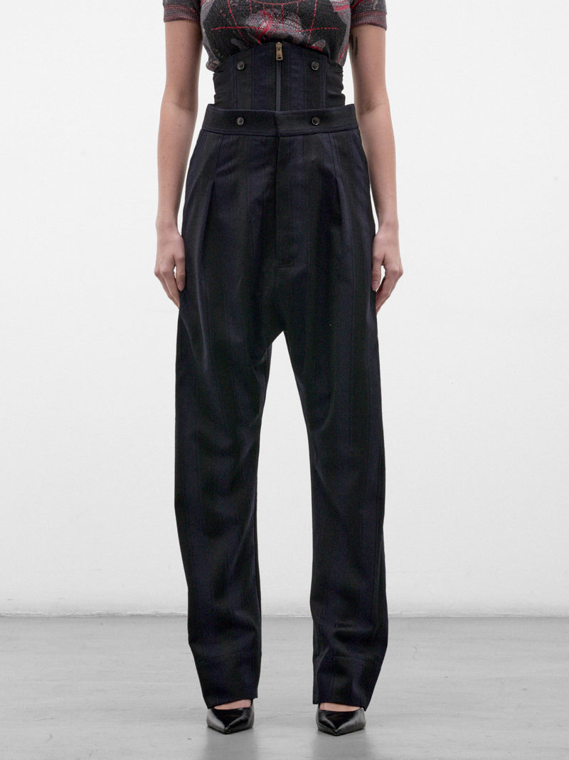 Navy Wool Pleated Wide Trousers (2F01002N-W01NH-MIDNIGHT-BLUE-B)