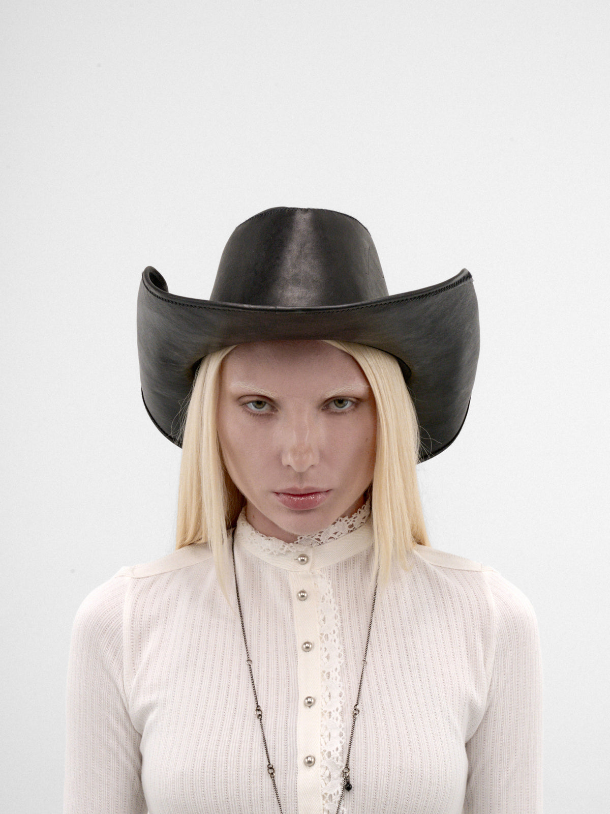 Joleik Black Leather Cowboy Hat (B0014378-LT137-BLACK)