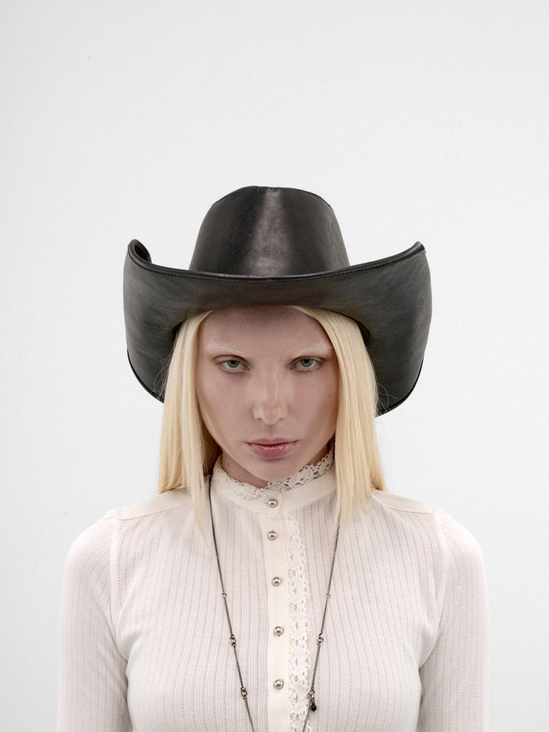 Joleik Black Leather Cowboy Hat (B0014378-LT137-BLACK)