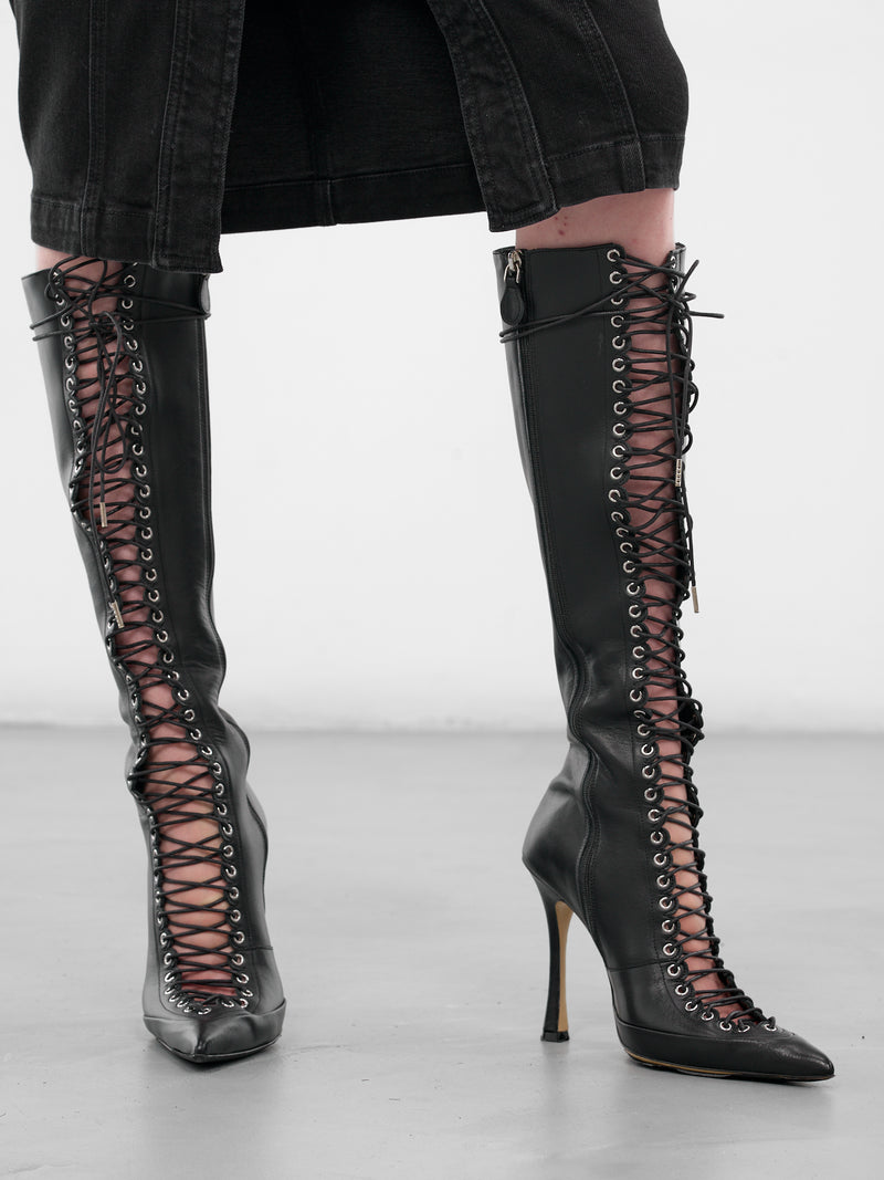 Black Leather Lace-Up Boots (VR111A-N0990-BLACK)