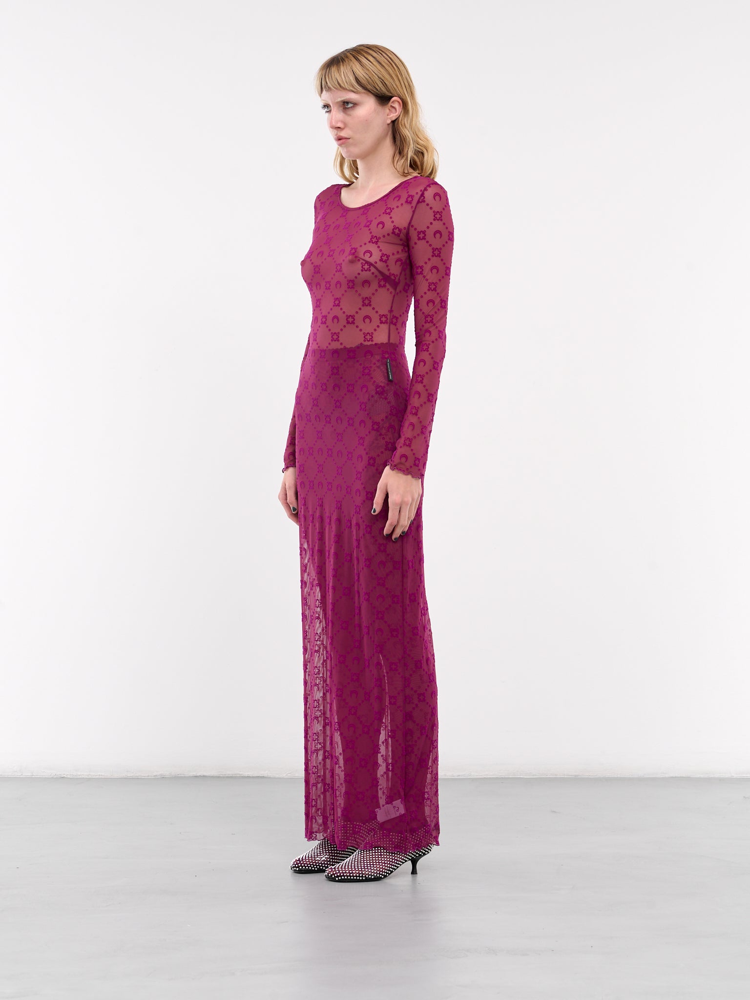 Monogram Mesh Flock Dress (WDR297A-CJER0005-CHERRY)