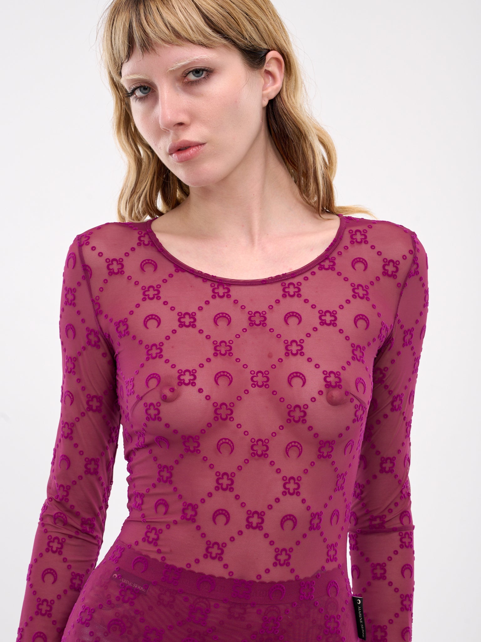 Monogram Mesh Flock Dress (WDR297A-CJER0005-CHERRY) Monogram Mesh Flock Dress (WDR297A-CJER0005-CHERRY)