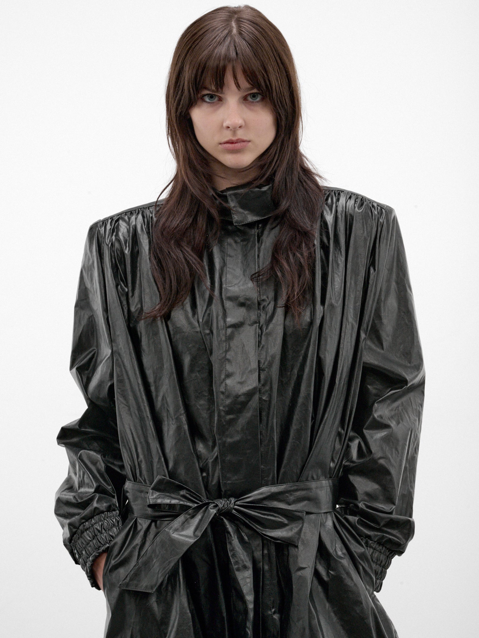 Black Cotton-PU Vera Trench Coat (VERA-FW26-5002-BLACK)
