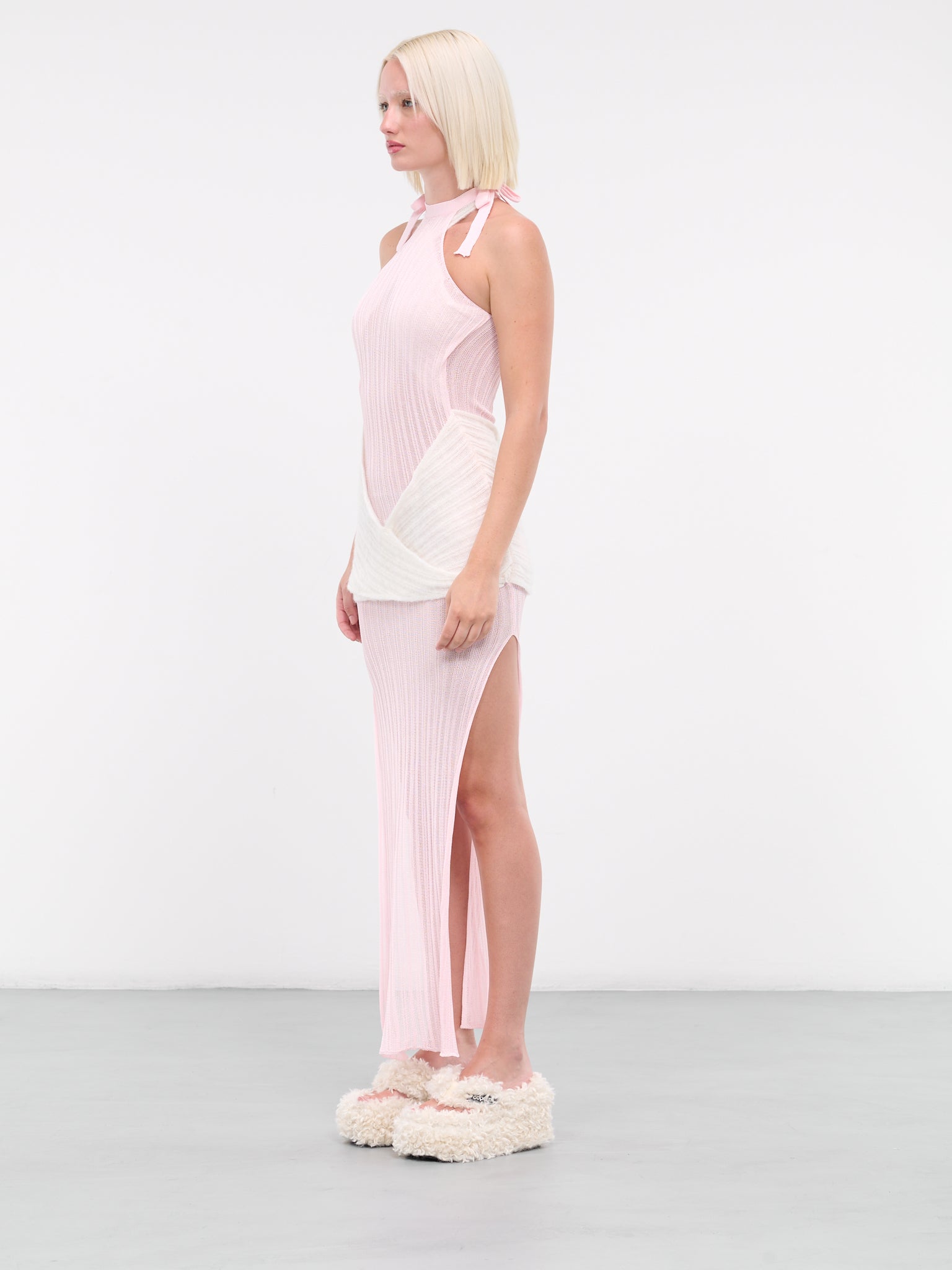 VEL DON SA LIM | H.Lorenzo|Layered Sheer Knit Dress (D0301-PINK-WHITE), M/L / PINK VEL DON SA LIM | H.Lorenzo|Layered Sheer Knit Dress (D0301-PINK-WHITE), M/L / PINK