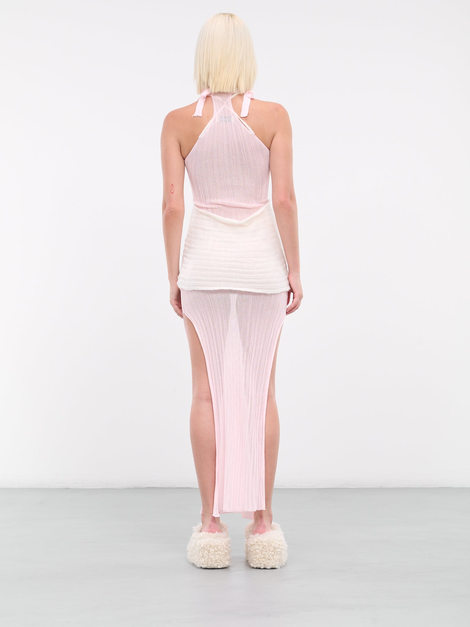 Layered Sheer Knit Dress (D0301-PINK-WHITE)