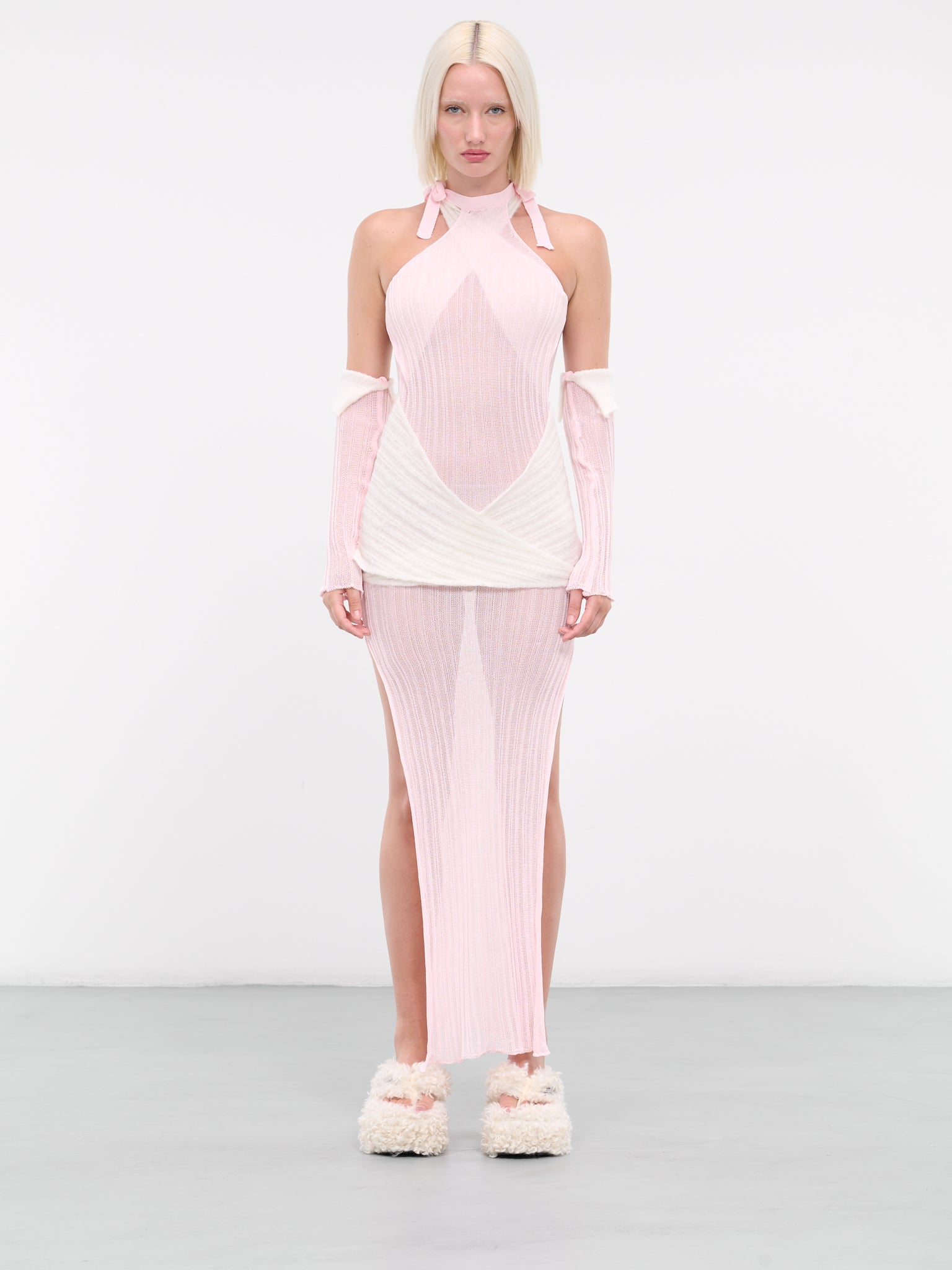 Layered Sheer Knit Dress (D0301-PINK-WHITE)