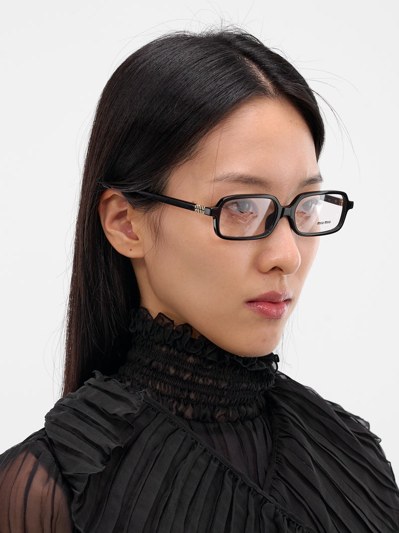 Black Glossy Rectangular Glasses (0MU-01YV-16K1O153-BLACK)