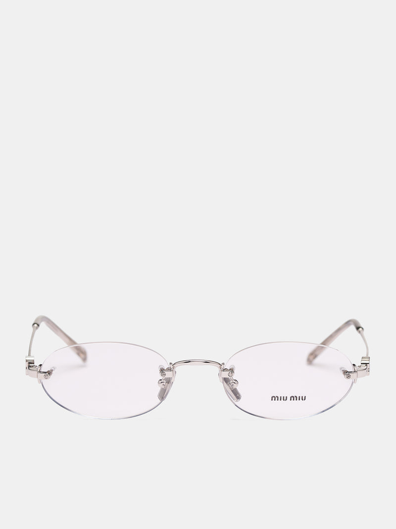 MU 53WV Metal Oval Glasses (0MU-53WV-SILVER-W-CLEAR)