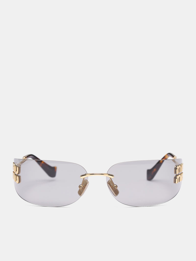 MU A51S Rimless Shield Sunglasses (0MU-A51S-GOLD-W-LIGHT-GREY)
