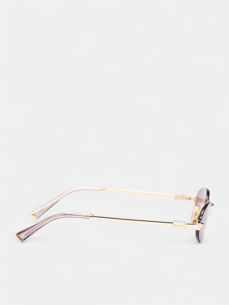 Gold-Tone Metal Oval Sunglasses (0MU-A54S-GOLD-PURPLE-BROWN)