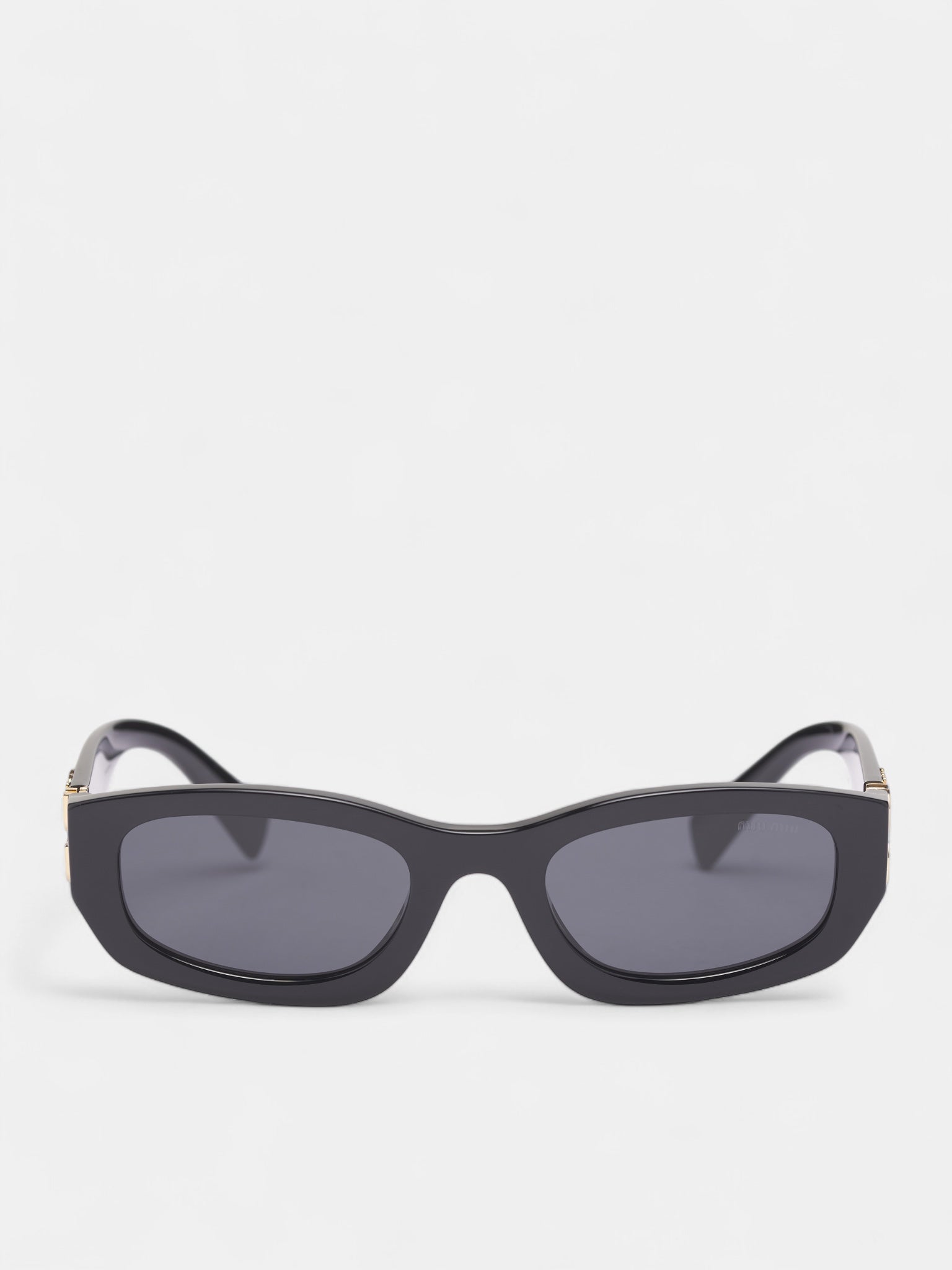 Black Glossy Rectangular Sunglasses (0MU-B04S-BLACK-DARK-GREY