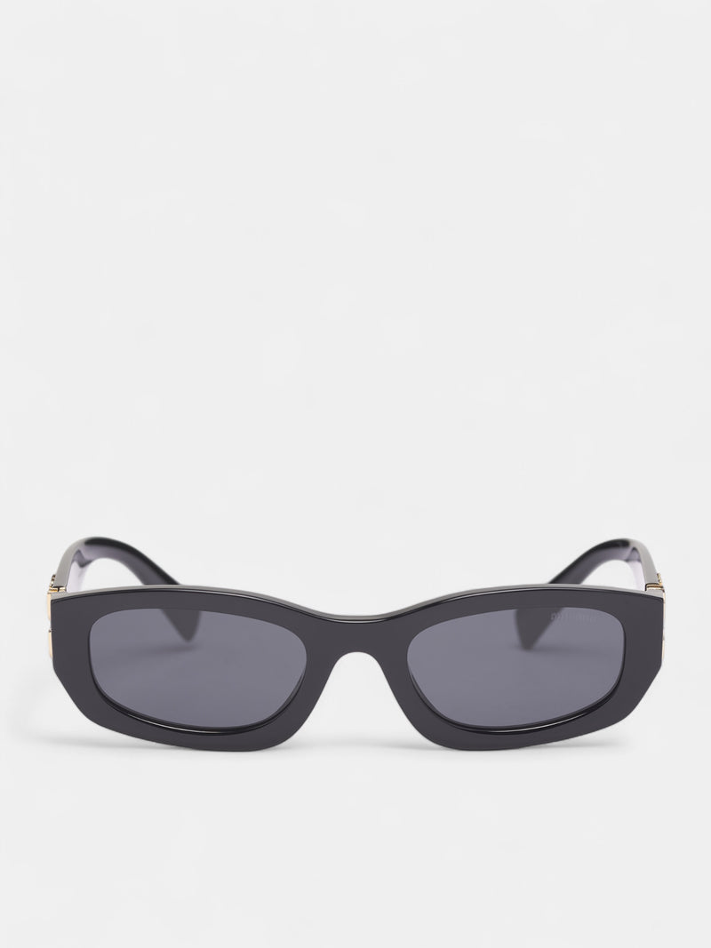 Black Glossy Rectangular Sunglasses (0MU-B04S-BLACK-DARK-GREY