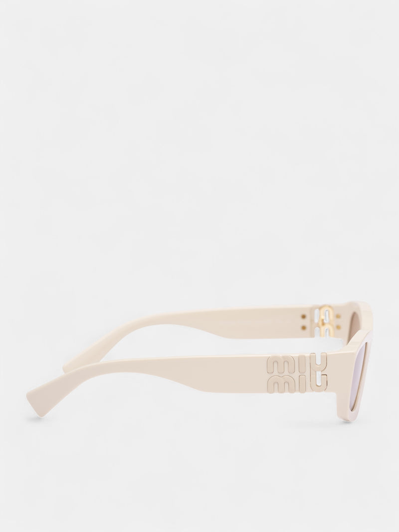 White Matte Rectangular Sunglasses (0MU-B04S-MILK-BROWN)