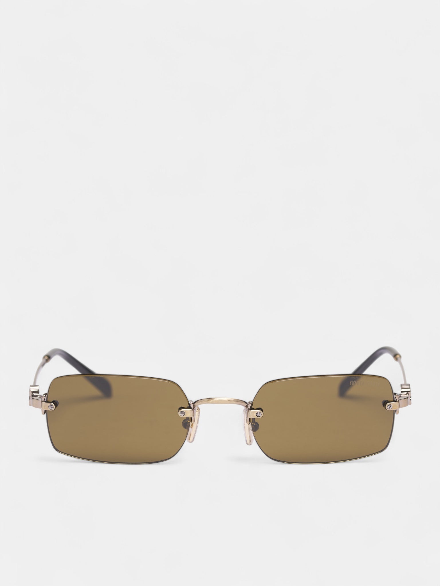 Gold B50S Rectangular Metal Sunglasses (0MU-B50S-OLD-GOLD-DARK-BROWN)