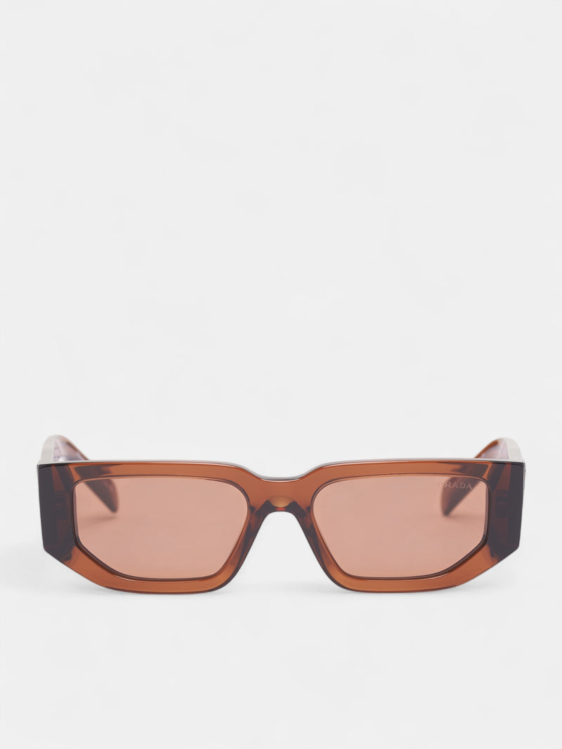 Brown Translucent 09ZS Geometric Sunglasses (0PR-09ZS-DARK-TRANSPARENT-BROW)