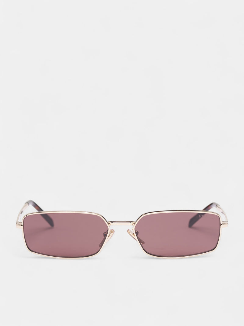 Gold Metal A60S Rectangle Sunglasses (0PR-A60S-PALE-GOLD-BLACK-CHOCO)