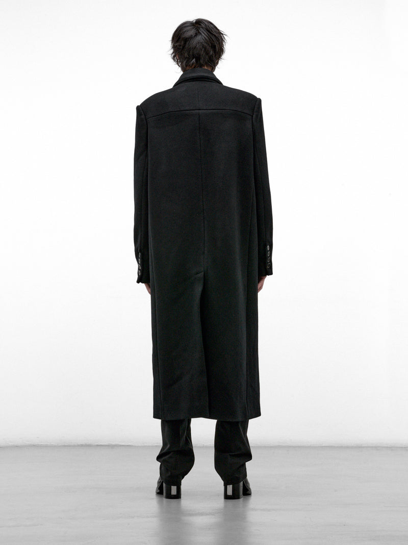 Black Wool Harnessed Interlock Coat (1-INTERLOCK-COAT-BLACK)