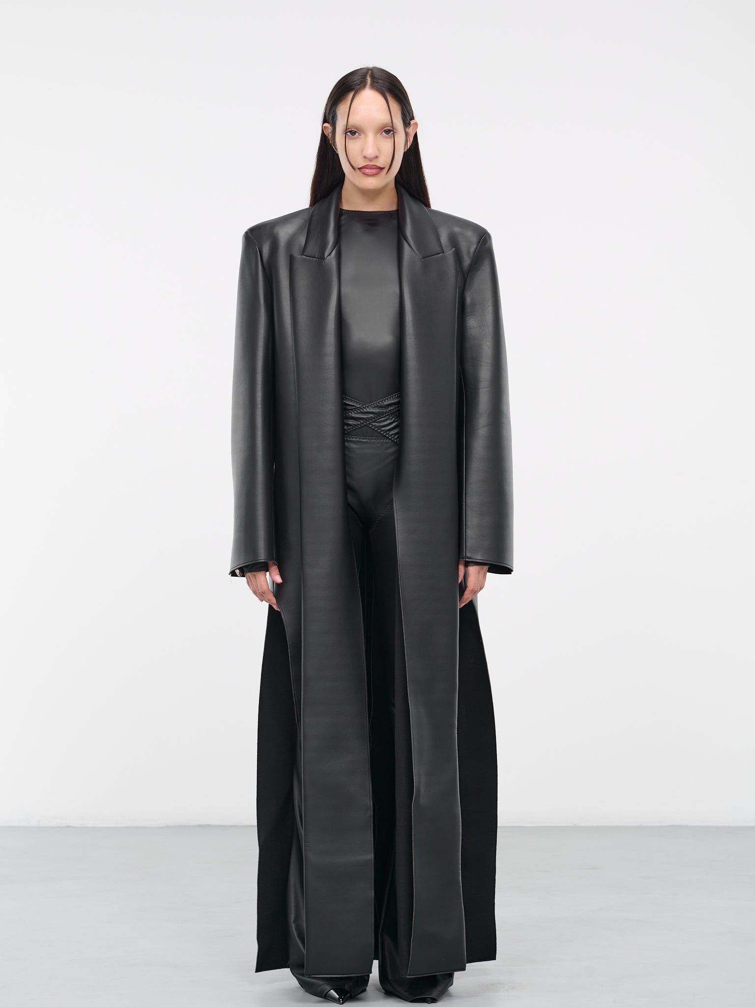 Faux-Leather Tailored Coat (10002A-VXE033-001-BLACK)